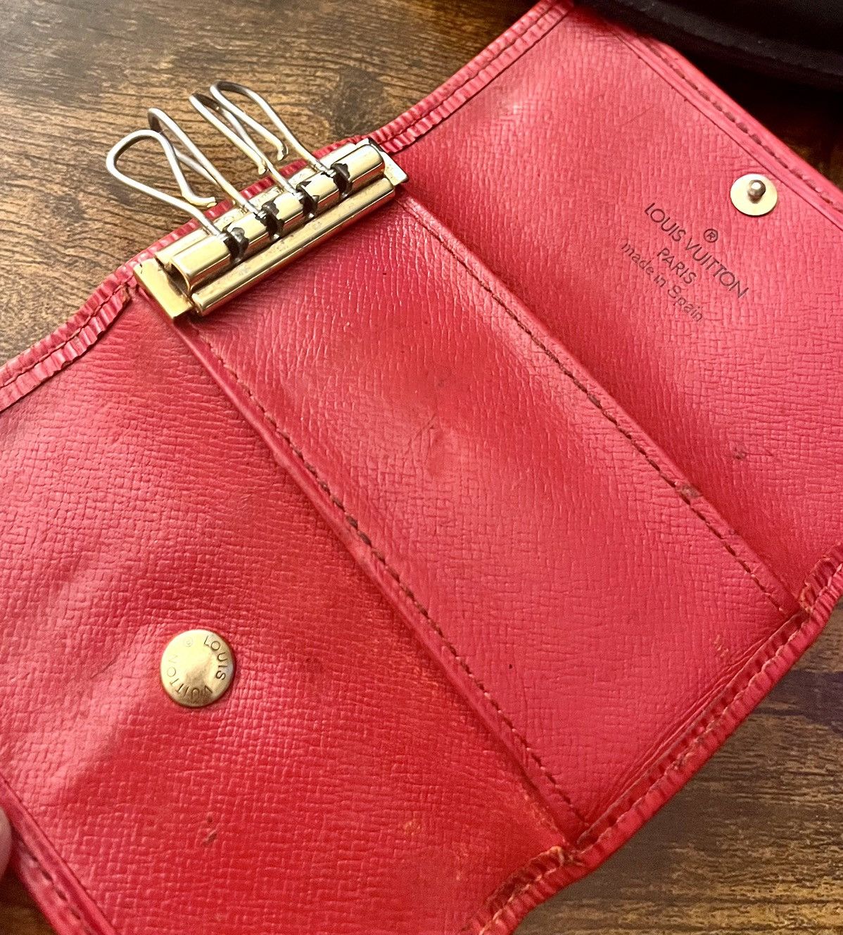 image of Louis Vuitton Paris Key Pouch Red Striped Leather, Men's