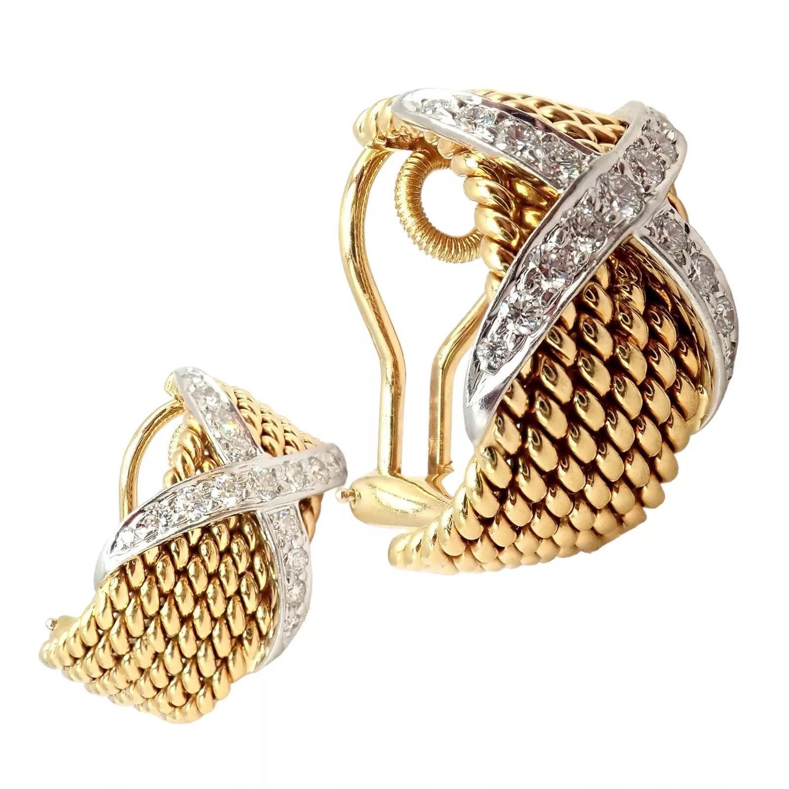 Tiffany & Co. Tiffany & Co Gold Platinum Diamond 6 Row Rope X Earrings Size ONE SIZE - 5 Thumbnail