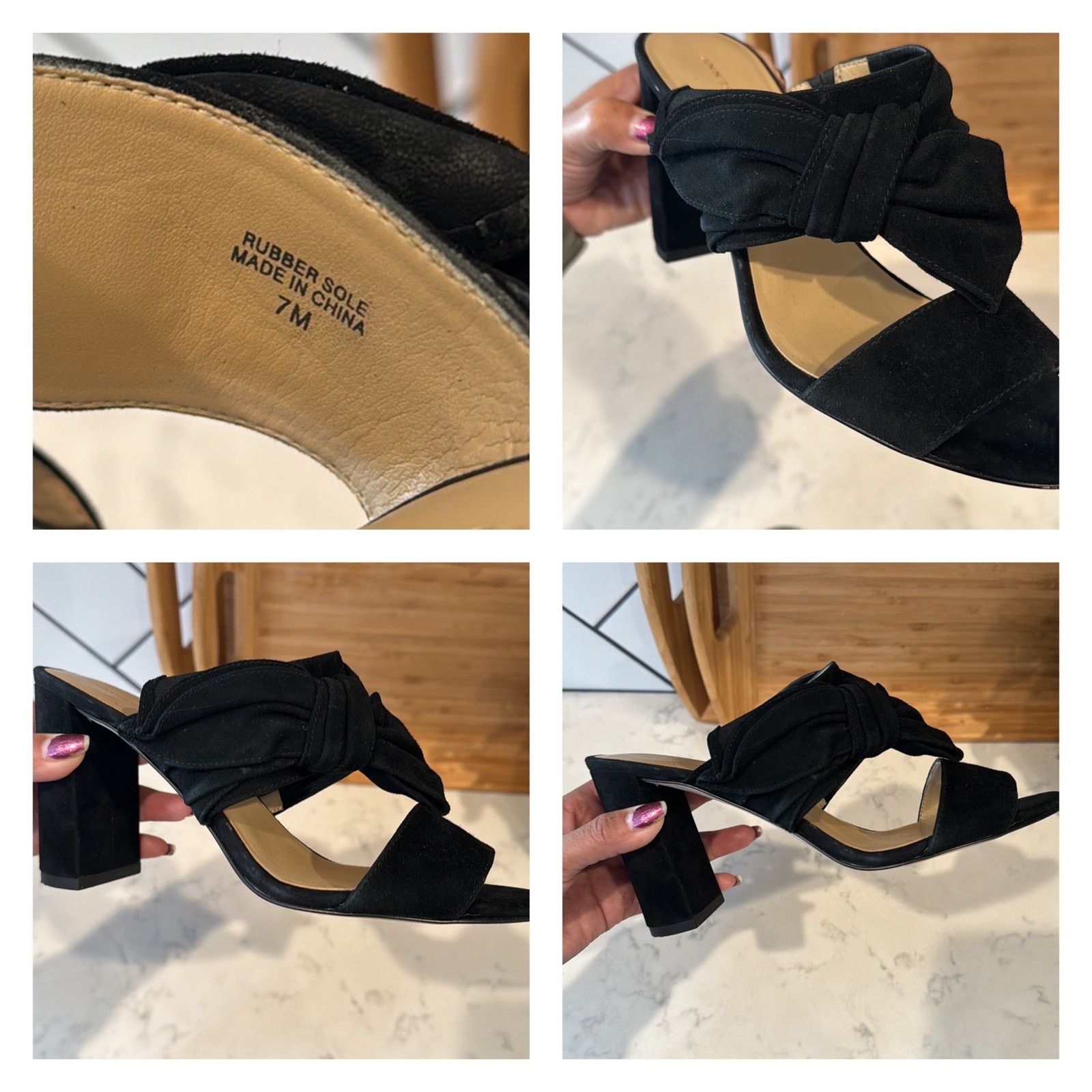 Ann Taylor Ann Taylor black suede bow block slide heels classic chic Size US 7 / IT 37 - 8 Thumbnail