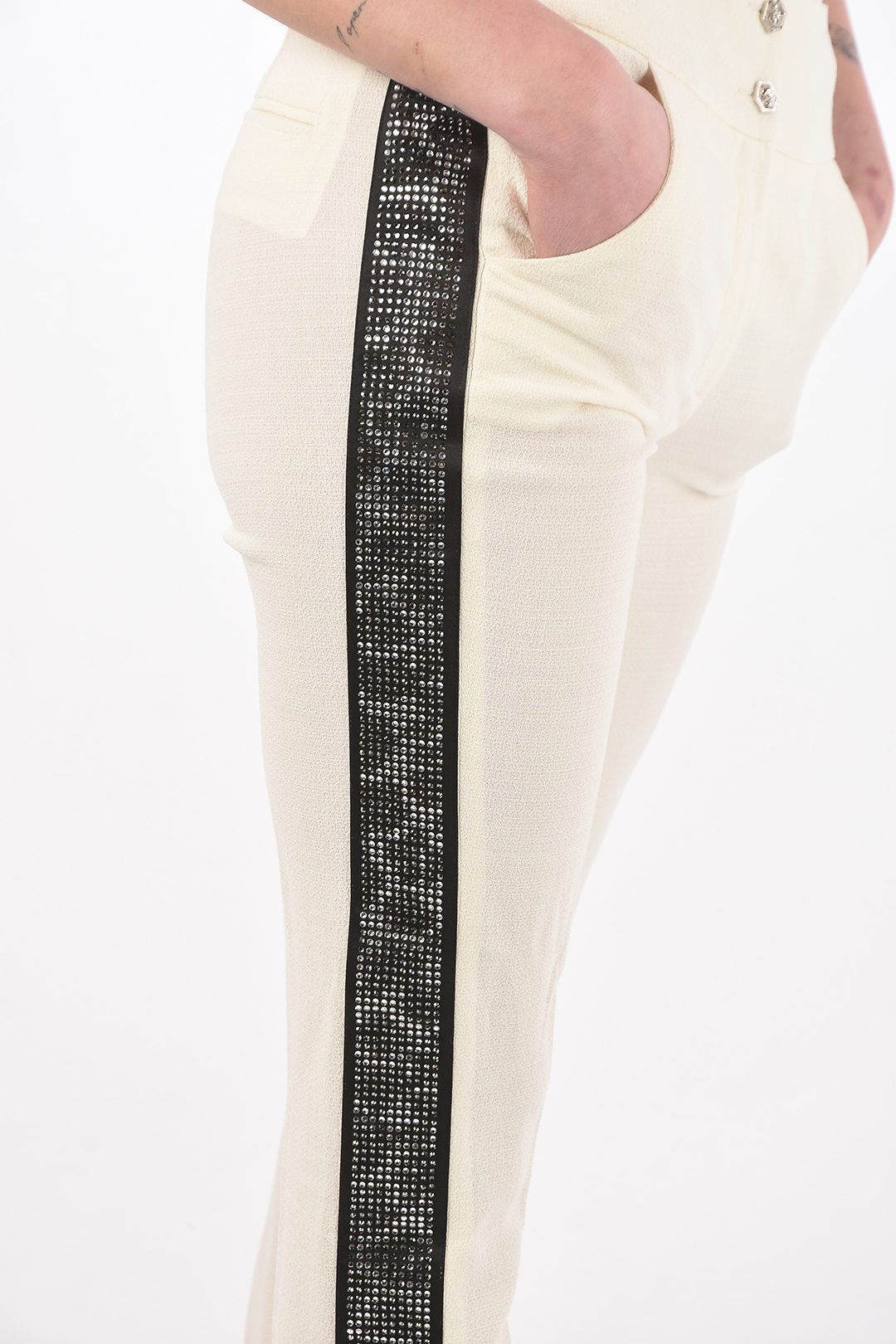 Philipp Plein og1mm0824 Slim Fit Pants With Jewel Profile in Ivory Size 34" / US 12 / IT 48 - 3 Thumbnail