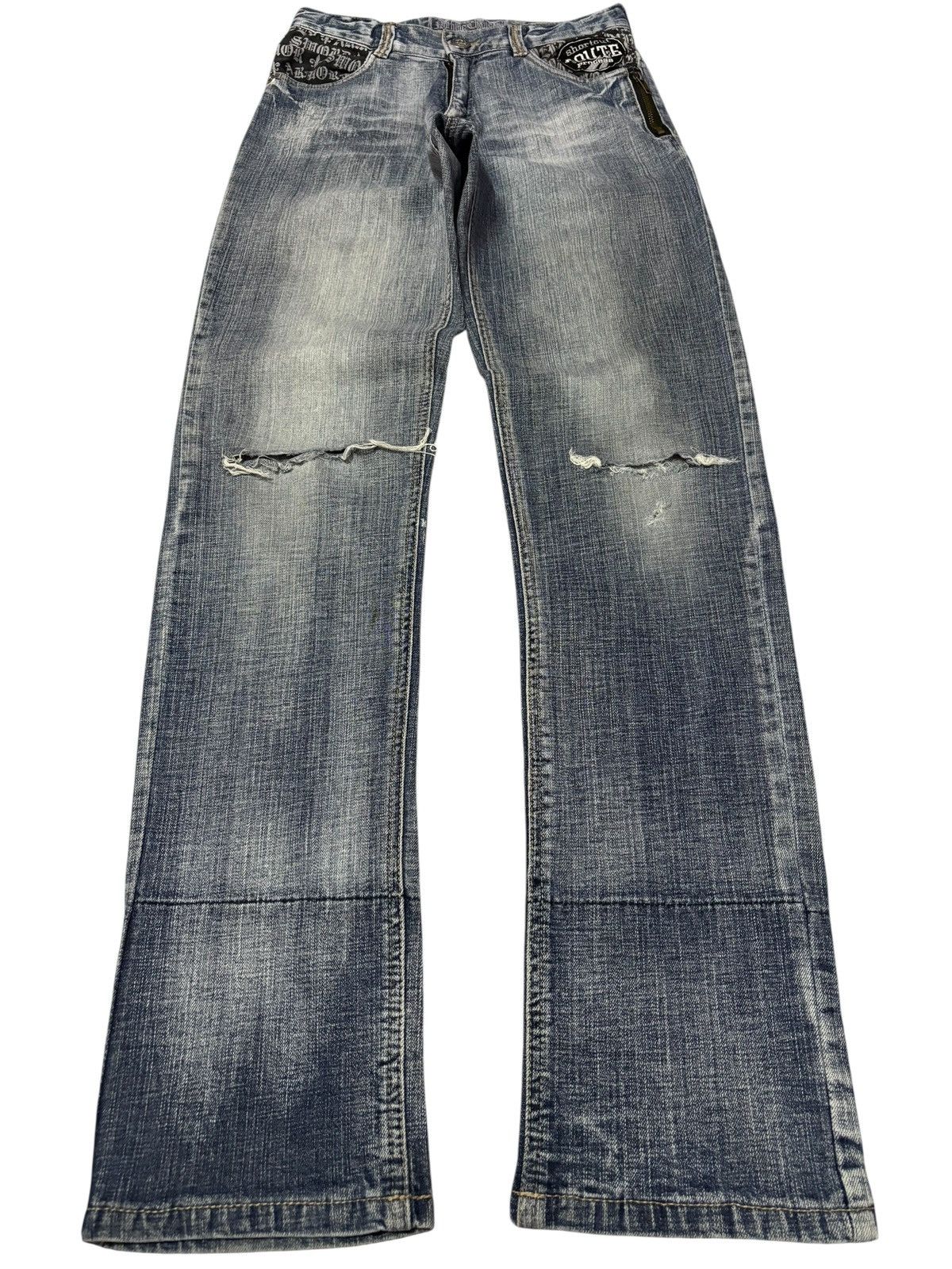 Japanese Brand Vtg Route Japan Punk Skull Embrodered Distressed Jeans Size US 26 / EU 42 - 2 Thumbnail