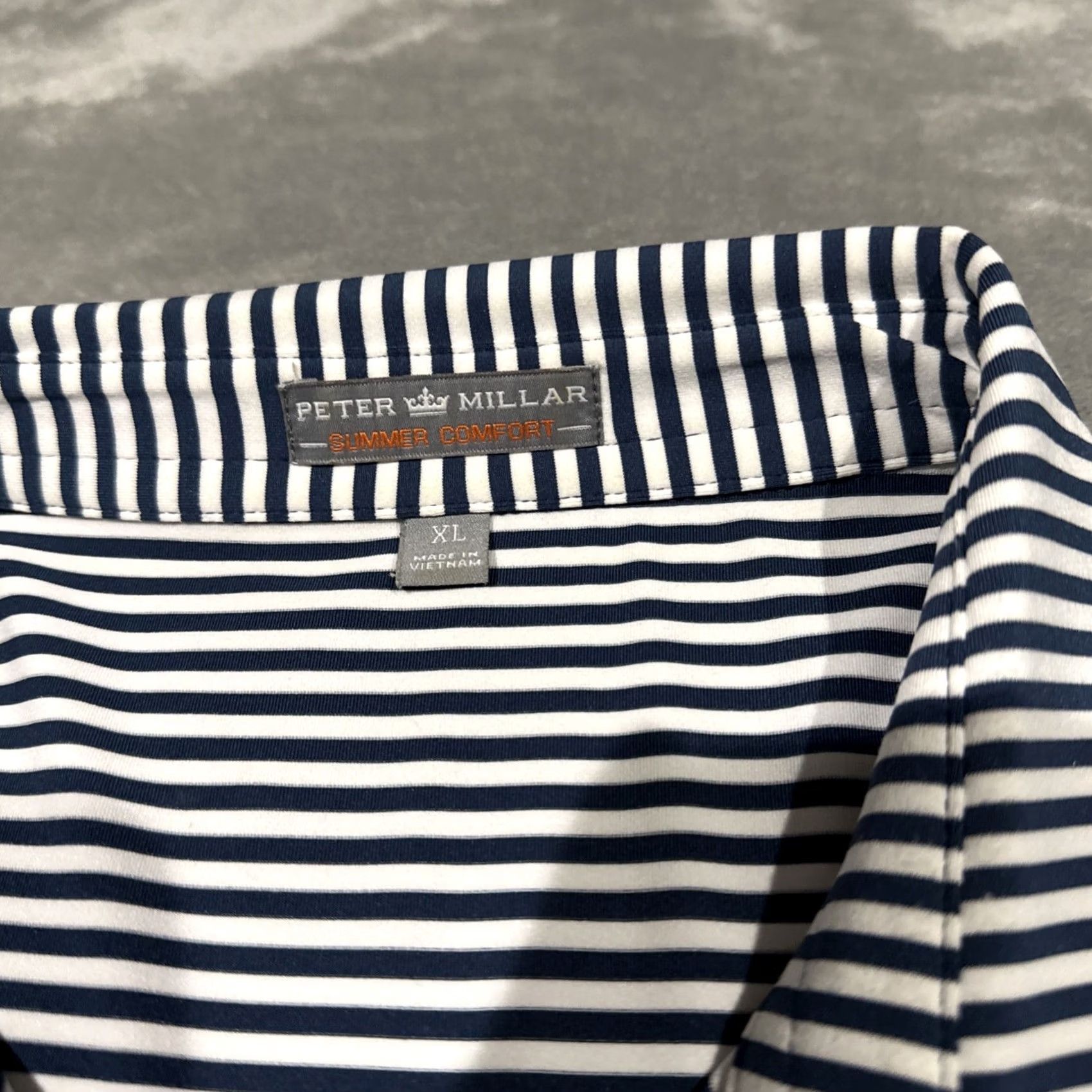 Peter Millar Peter Millar Summer Comfort Polo Shirt Mens XL Blue Stripe CBS Logo Golf Stretch Polo Shirt Size US XL / EU 56 / 4 - 3 Thumbnail