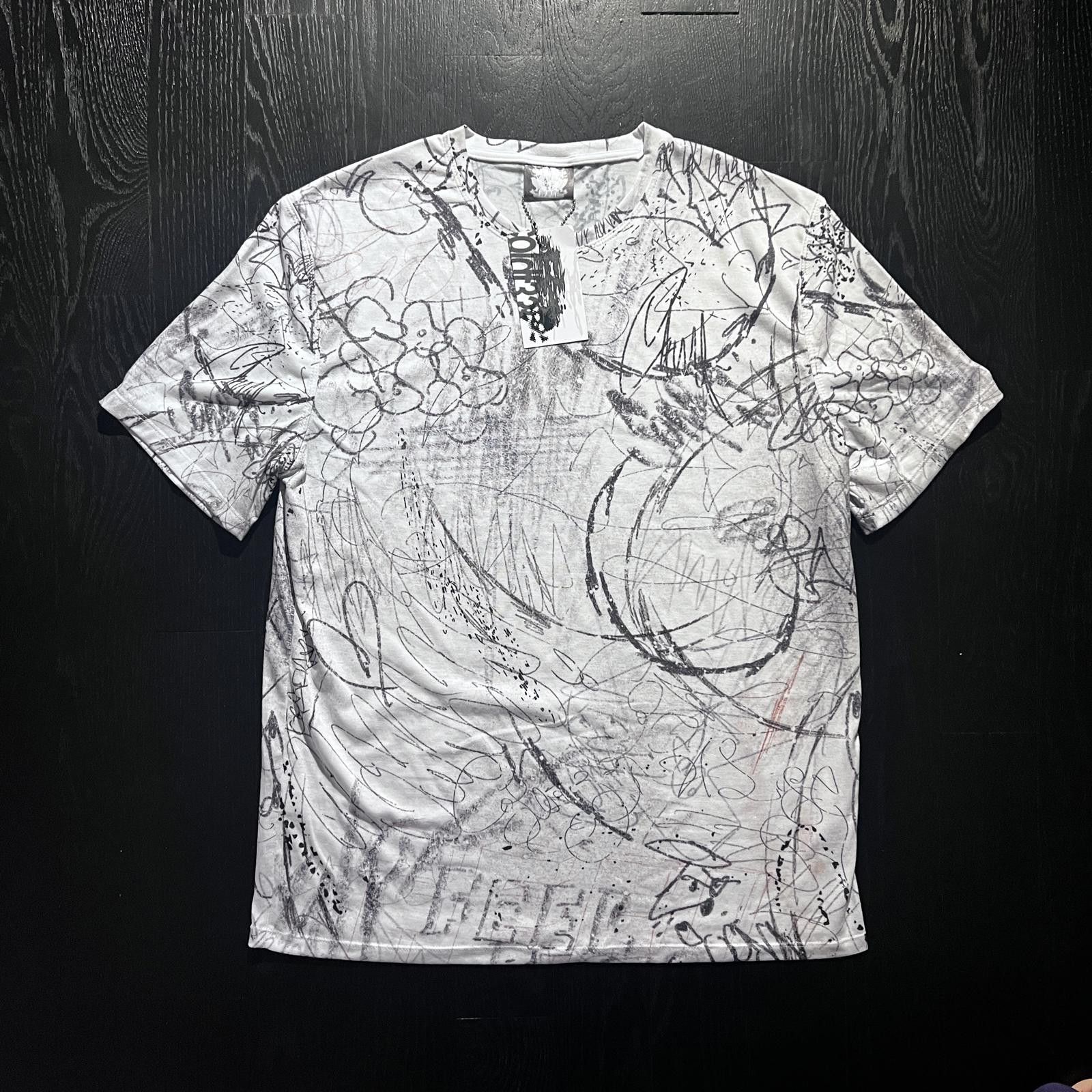 Designer ColdFeet Graffiti Drawn AOP Tee Shirt White Black Size US L / EU 52-54 / 3 - 1 Thumbnail
