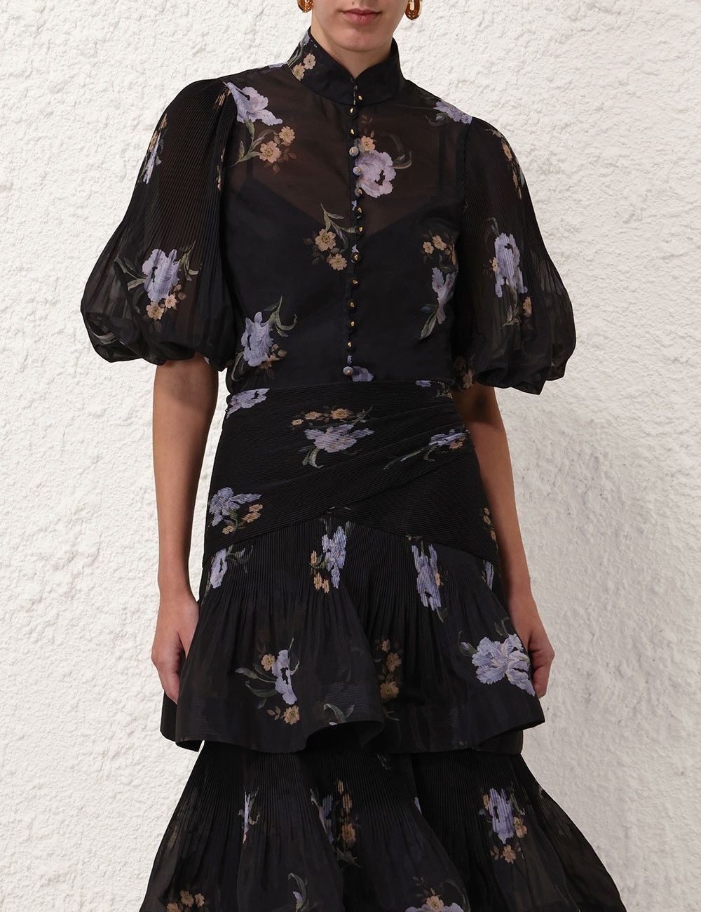 Zimmermann oc11z0825 Pleated Buttoned Blouse in Black Size L / US 10 / IT 46 - 2 Thumbnail