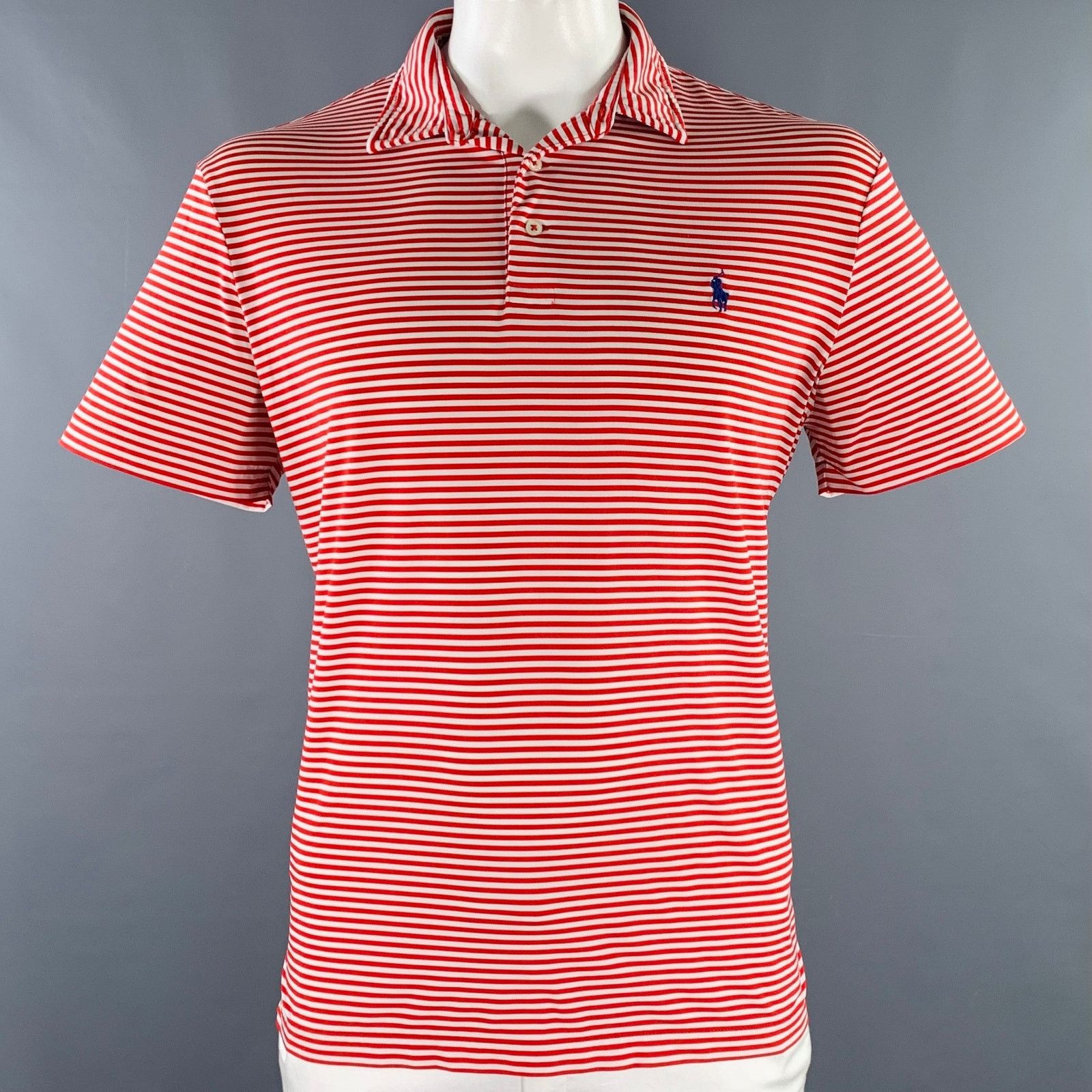 Polo Ralph Lauren Size L Red White Stripe Polyester Blend Polo Size US L / EU 52-54 / 3 - 1 Thumbnail