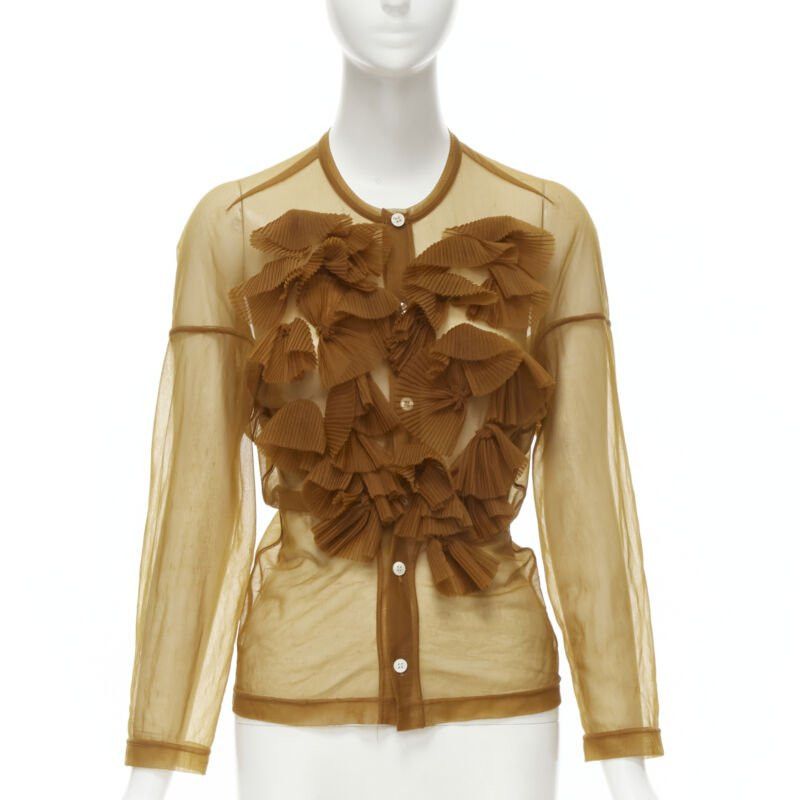 Comme des Garcons COMME DES GARCONS 1990s sheer brown pleated ruffle button front shirt M Size M / US 6-8 / IT 42-44 - 1 Thumbnail