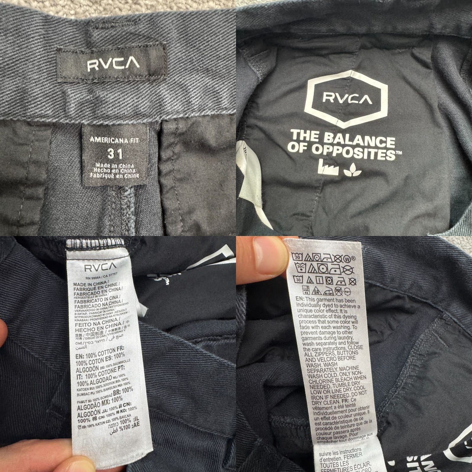 RVCA RVCA Americana Chino Pants Mens 31 Black Cotton Straight Flat Front Heavyweight Regular Size US 31 - 8 Thumbnail