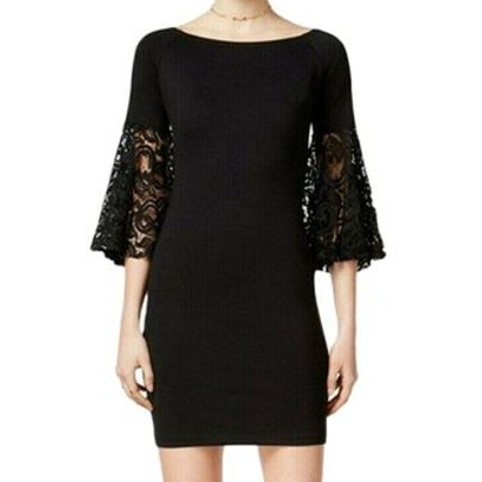 Bar III Bar III Dress M Anthracite Black Lace Bell Sleeves New Size M / US 6-8 / IT 42-44 - 1 Thumbnail