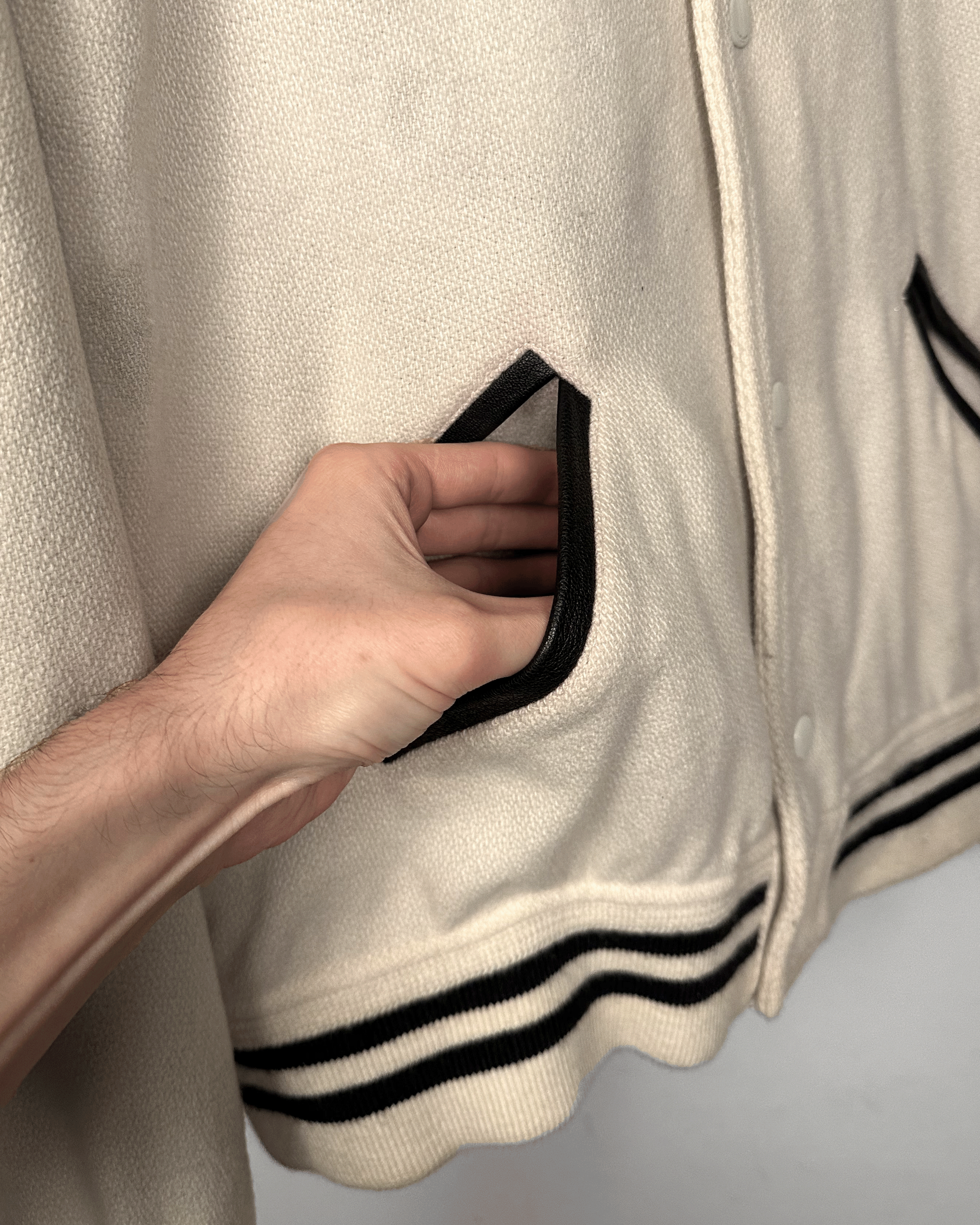Saint Laurent Paris Saint Laurent Cream Teddy Varsity Bomber Jacket Size US L / EU 52-54 / 3 - 6 Thumbnail