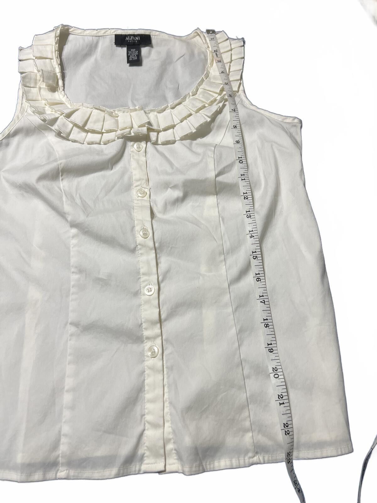 Alfani Alfani Petite White Sleeveless Button-Up Top Pleated 10P Size L / US 10 / IT 46 - 6 Thumbnail