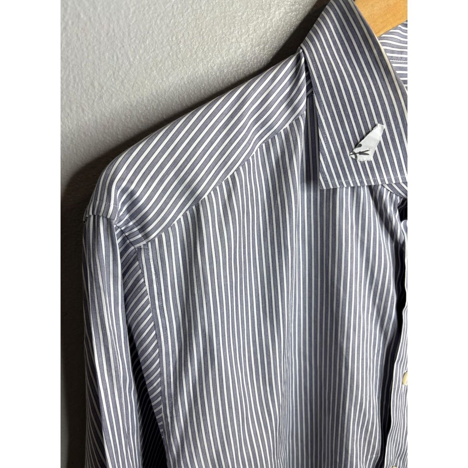 Ermenegildo Zegna VINTAGE Ermenegildo Zegna Shirt Mens XL Blue White Striped Trofeo Dress Italy Size 48R - 2 Thumbnail