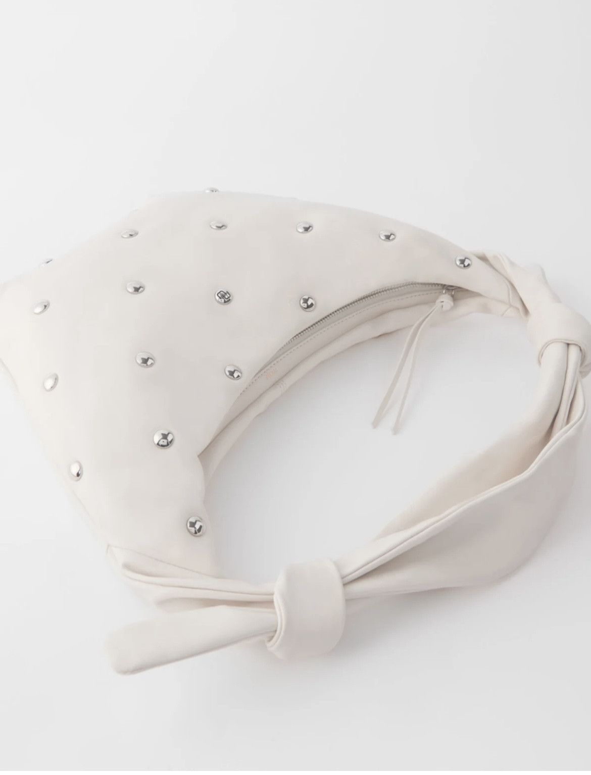 Maje NWT Maje Bow Bag Soft Leather Tie Ivory Ecru Silver Studs Size ONE SIZE - 3 Thumbnail