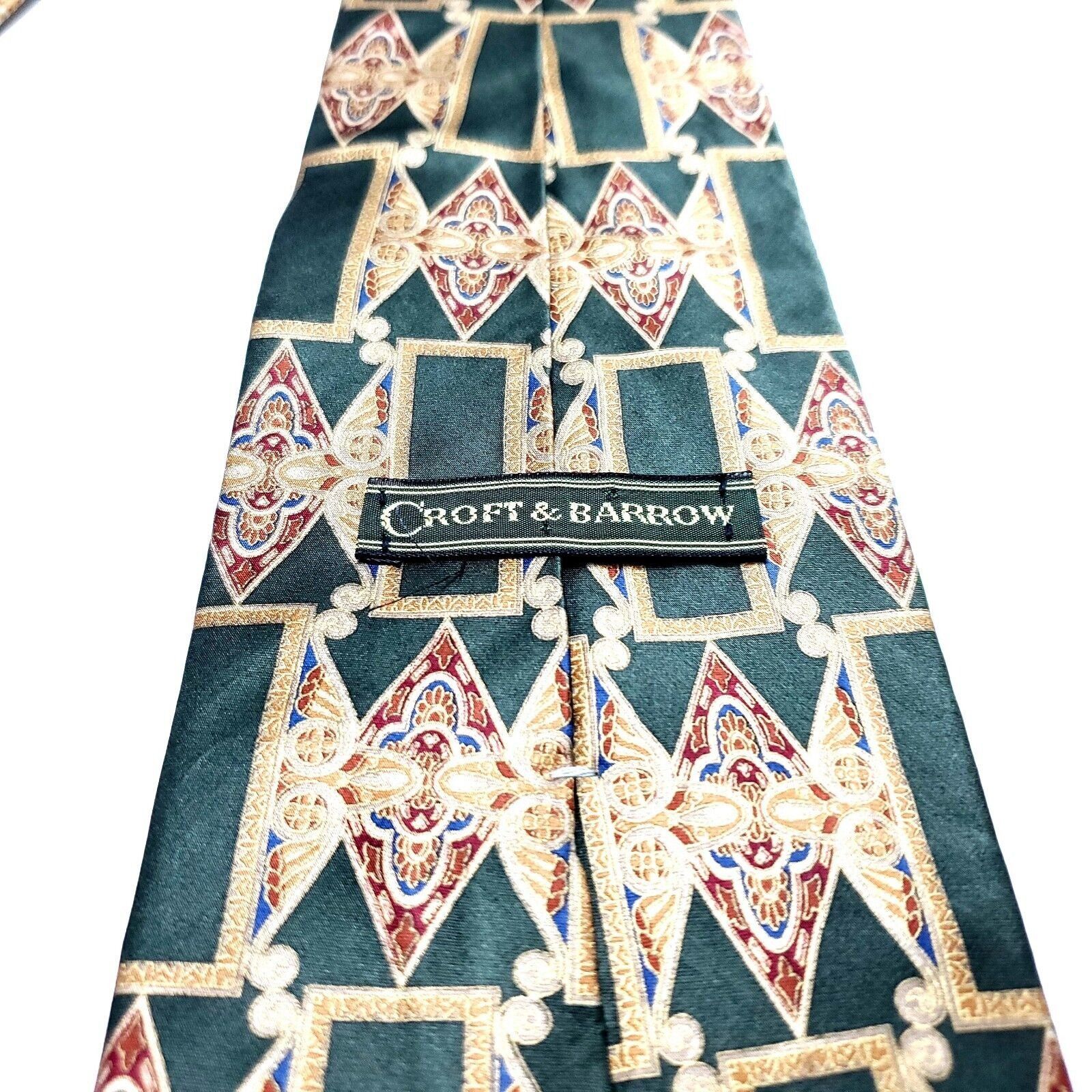 Croft & Barrow Croft & Barrow Silk Tie Print Green Geometric Short Wide Size ONE SIZE - 4 Thumbnail