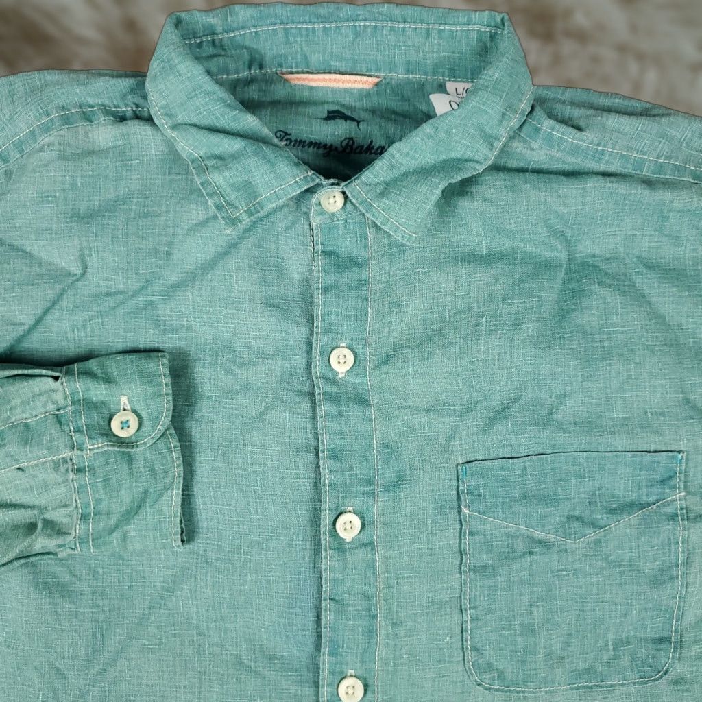 Tommy Bahama Tommy Bahama Shirt Mens Large Turquoise Marlin Linen Button Up Long Sleeve Size US L / EU 52-54 / 3 - 1 Thumbnail