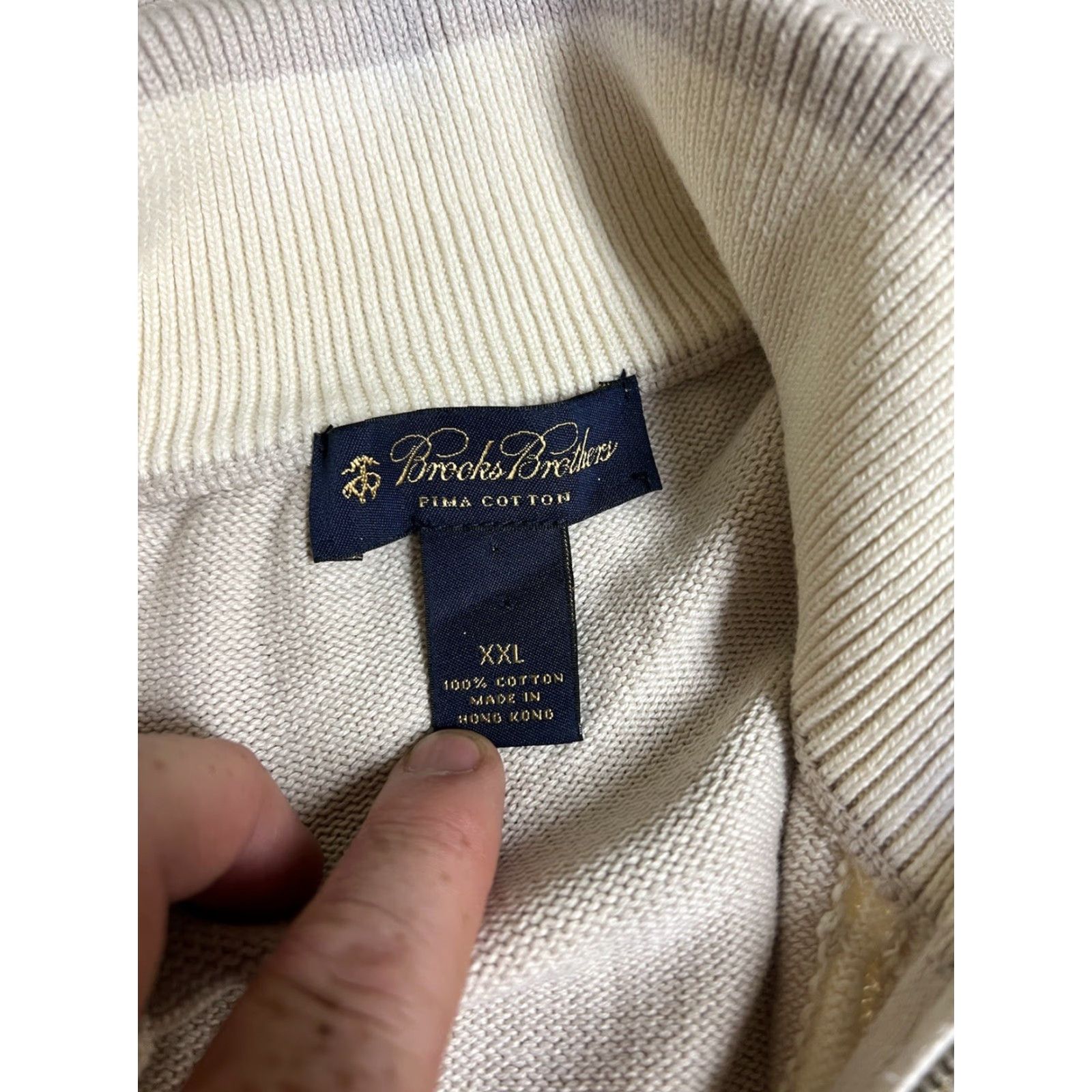 Brooks Brothers Brooks Brothers Sweater XL 1/4 Zip Pullover Men's Ivory Beige Cotton 100% Pima Zipper Logo Long Sleeve Classic Modern Golf Vintage: No Size US XL / EU 56 / 4 - 4 Thumbnail