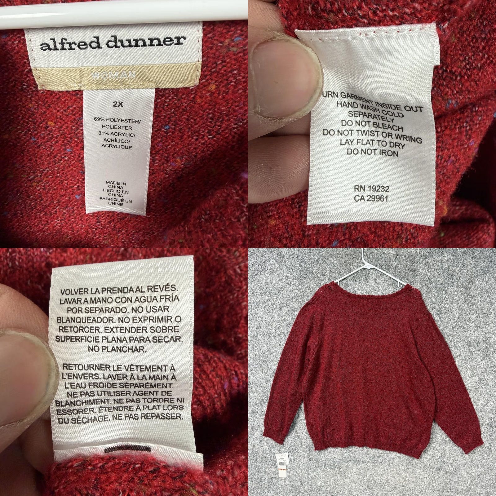 Vintage VINTAGE Alfred Dunner Sweater 2X Plus Long Sleeve Solid Knit Pullover Red 90s Bohemian Cozy Hygge Womens Size XXL / US 16-18 / IT 52-54 - 8 Thumbnail