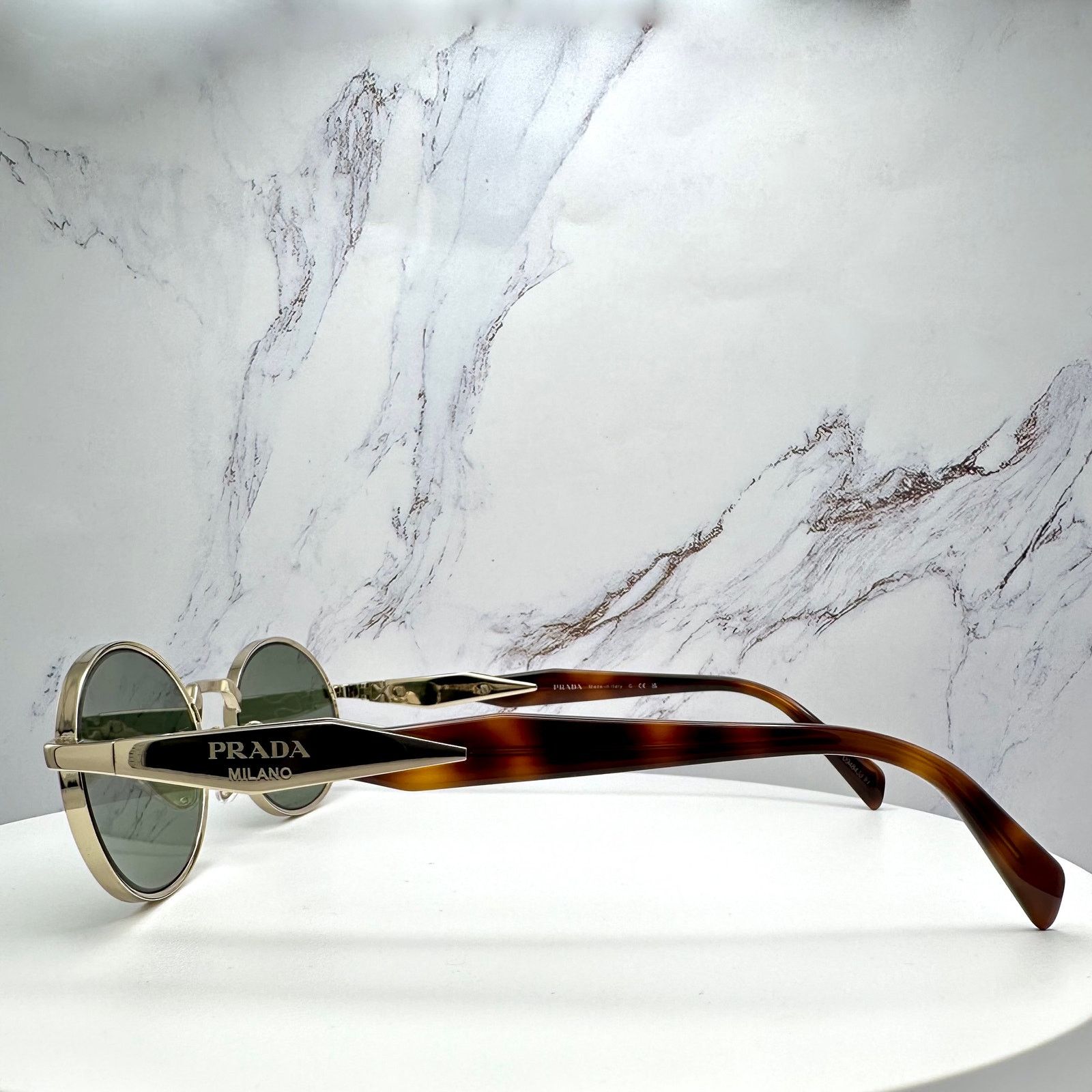 Prada NEW PRADA Sunglasses Gold Metal Oval PR65ZS Green Lens Size ONE SIZE - 18 Thumbnail