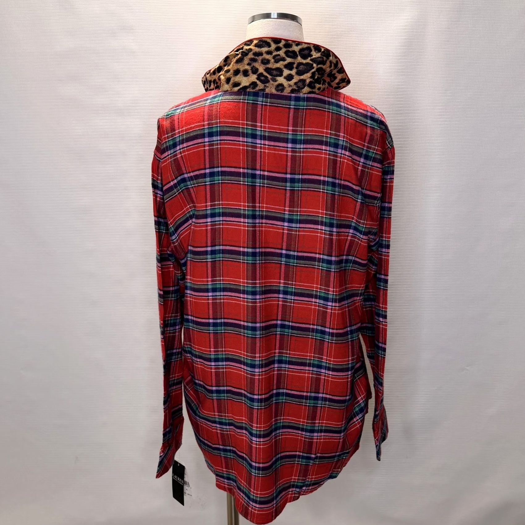 Ralph Lauren Lauren Ralph Lauren Pajama Shirt Womens XL Red Plaid Leopard Collar Sleep Top Size XL / US 12-14 / IT 48-50 - 3 Thumbnail