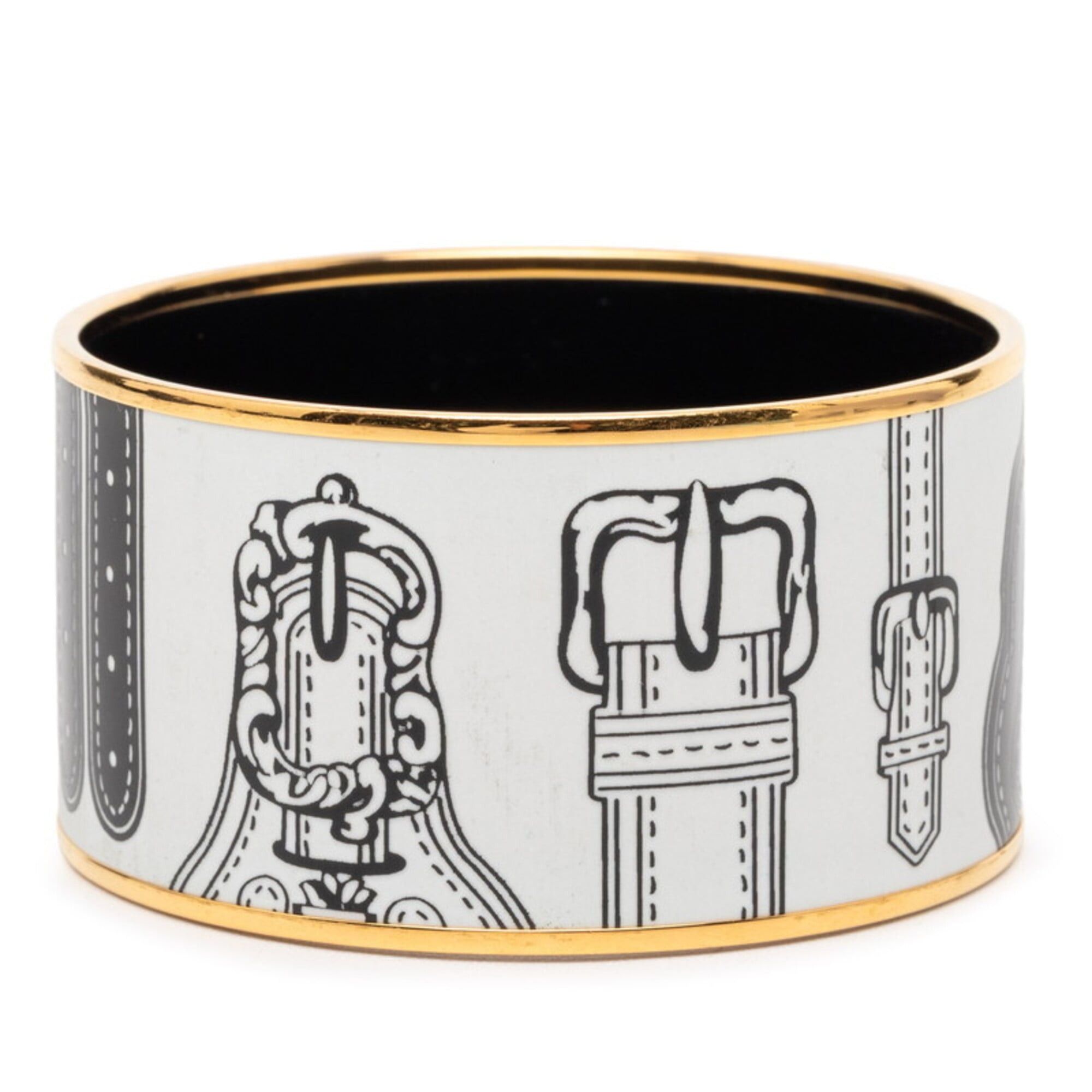 Hermes Hermes Enamel TGM Cloisonné Belt Motif Bangle Gold White Plated Women's HERMES Size ONE SIZE - 1 Thumbnail