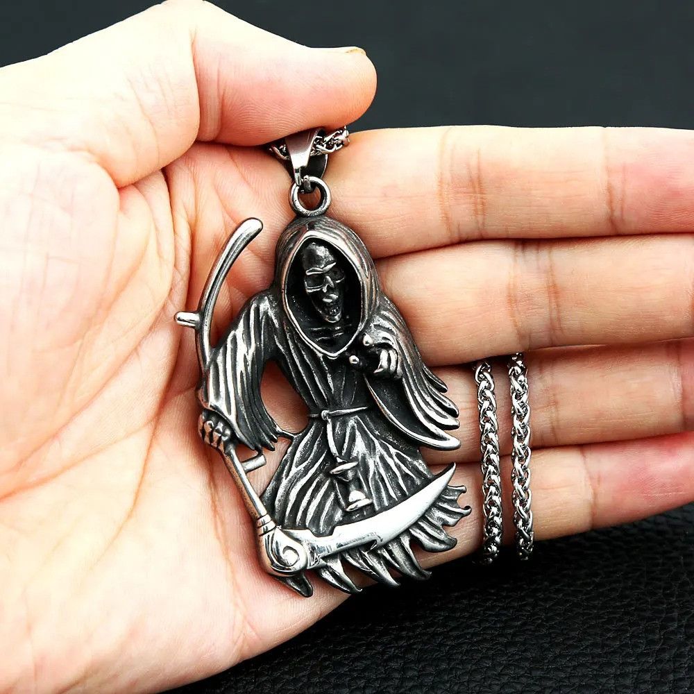 Vintage Skull Pendant Necklace Mens Stainless Steel Size ONE SIZE - 1 Thumbnail