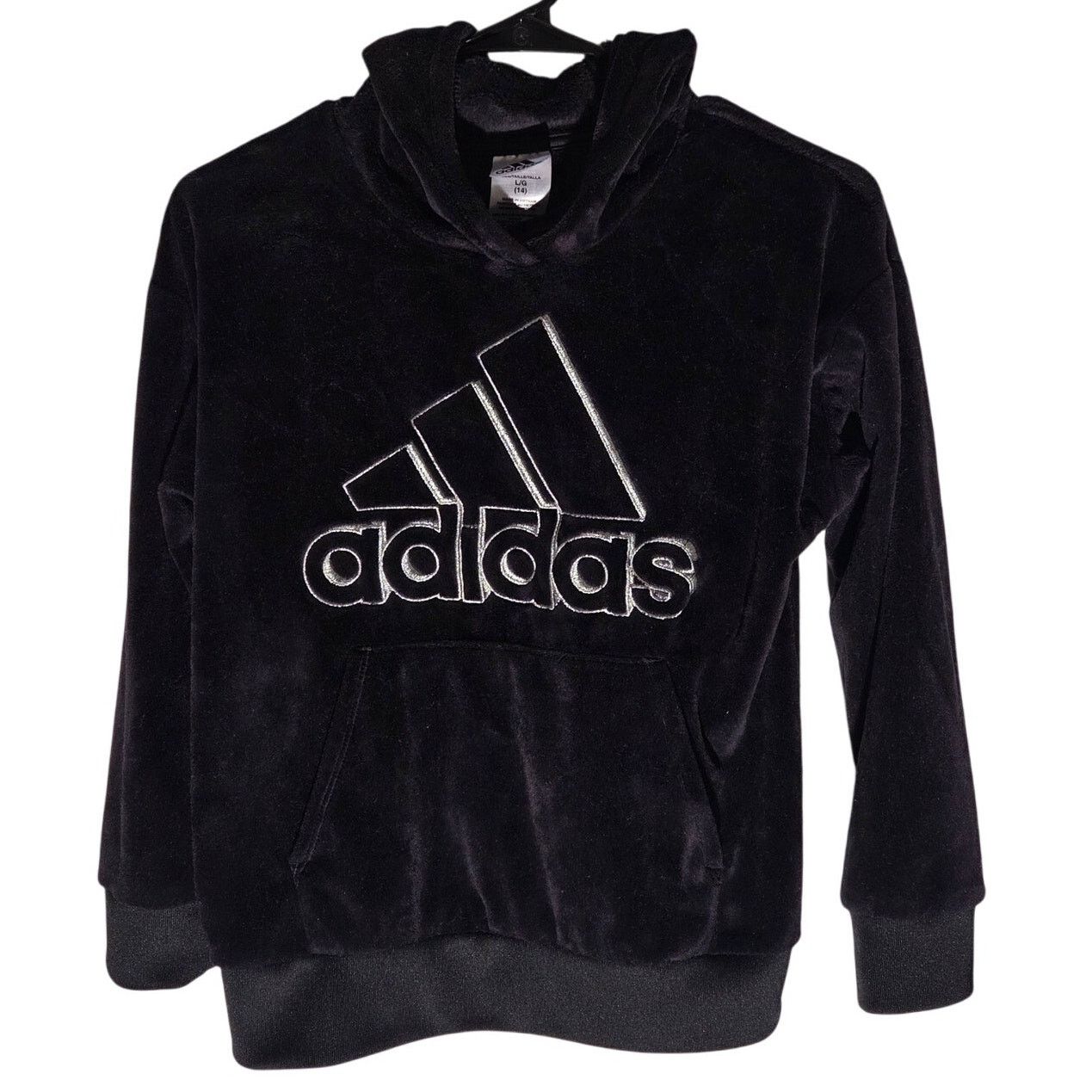 Adidas Adidas Black Velour Pullover Hoodie Kids Size L-14 Size US L / EU 52-54 / 3 - 1 Thumbnail