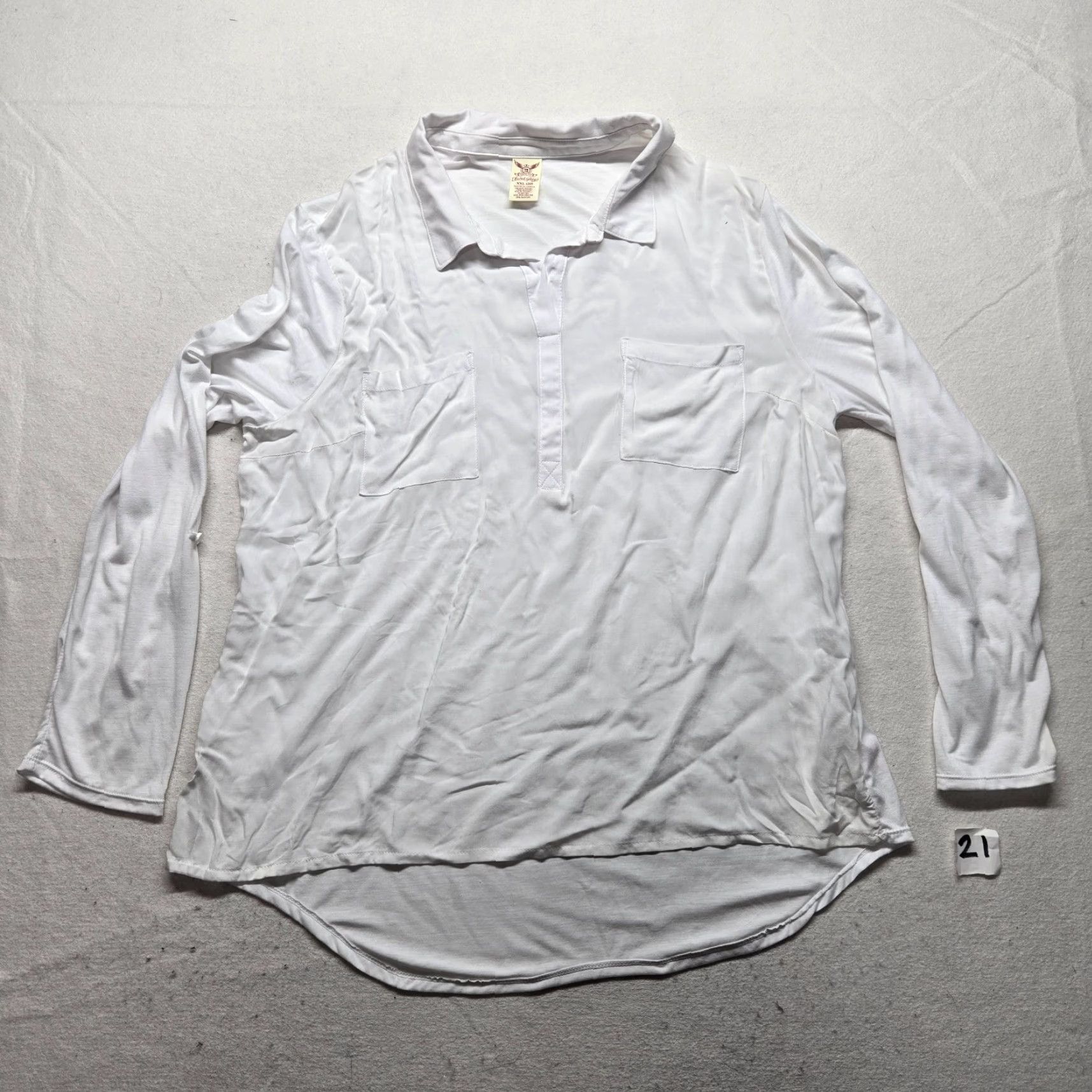 Faded Glory Faded Glory Shirt Blouse Solid White Long Sleeve Button Collared Pocket 2XL Plus Womens Size 3XL / US 20-22 - 2 Thumbnail