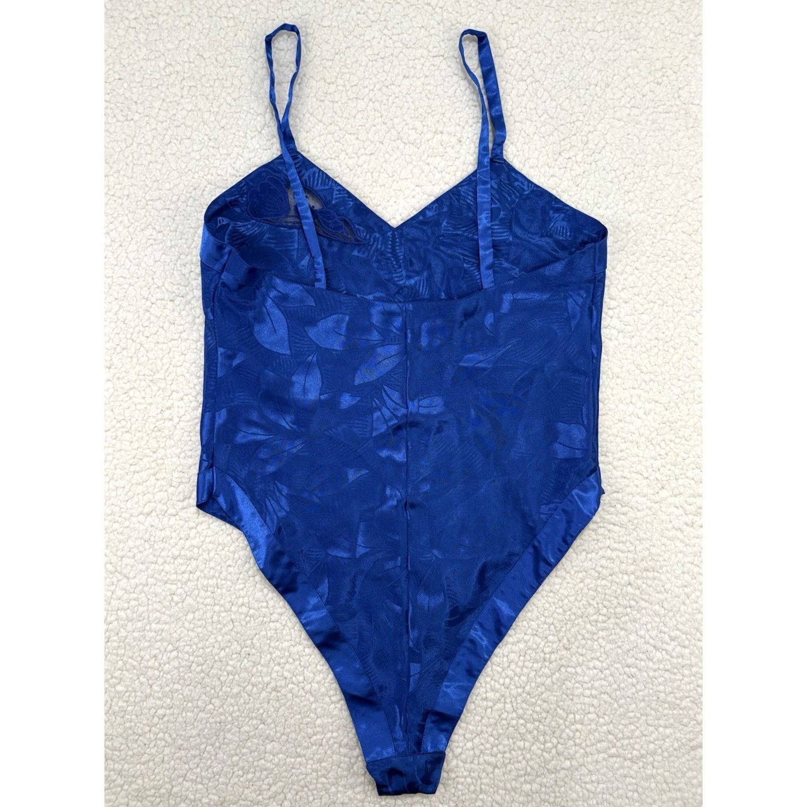 Vintage VINTAGE Royal Blue Satin Floral Lingerie Teddy Bodysuit M Intimate Snaps 1980s Blue Polyester Womens Size M / US 6-8 / IT 42-44 - 4 Thumbnail