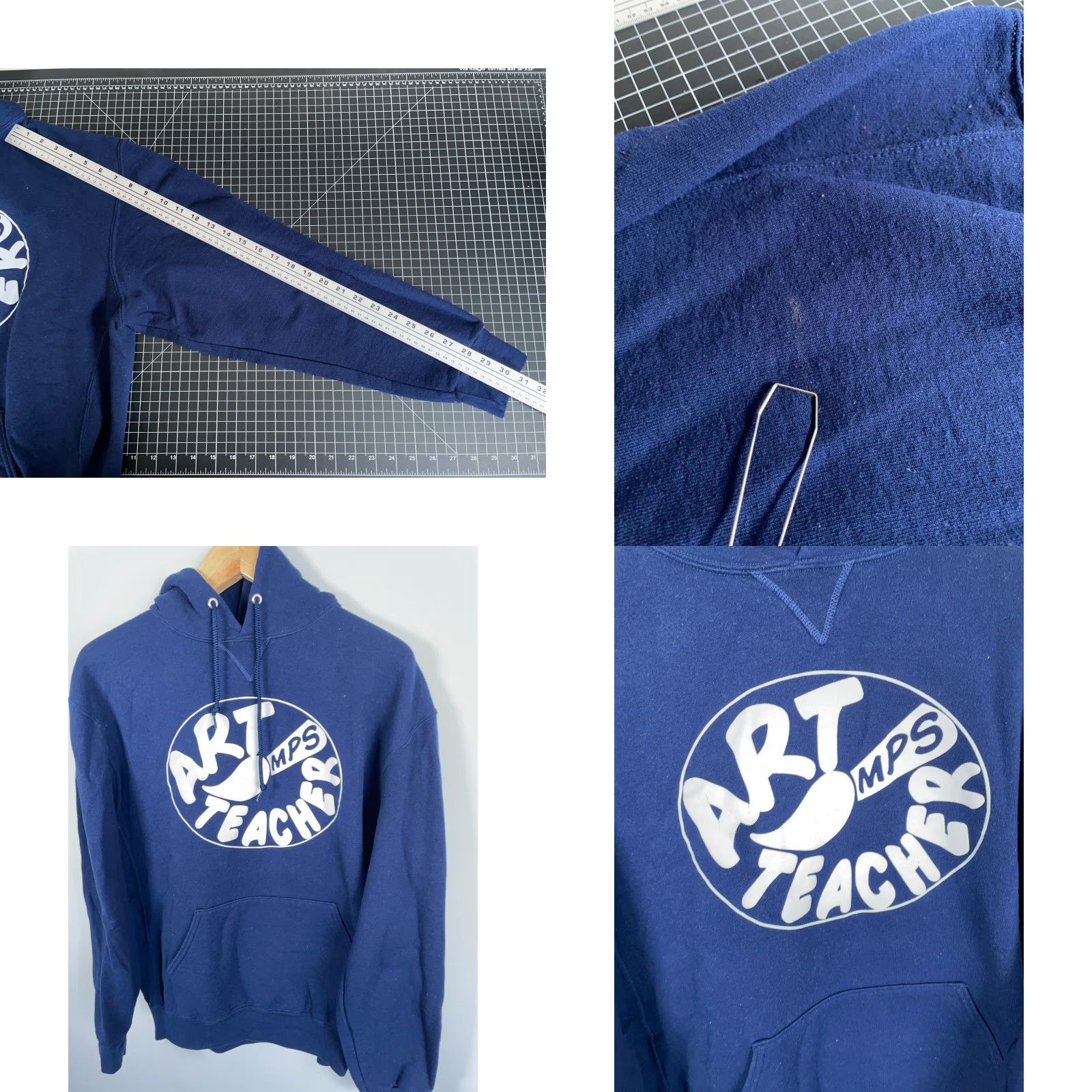 Russell Athletic VINTAGE Russell Athletic Hoodie Art Teacher Print 90s XL Dark Blue Sweatshirt 50-50 Cotton-Poly Mens Adult Regular Size US XL / EU 56 / 4 - 8 Thumbnail