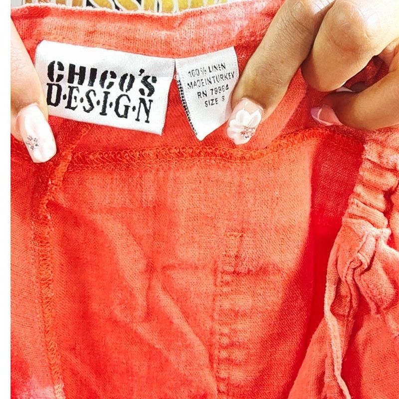 Chicos Chico's Design Orange 100% Linen Pull-On Pants - Size 3 Size 38" / US 16 / IT 52 - 4 Thumbnail