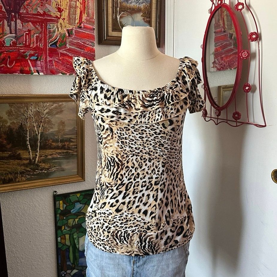 Essentials essentials milano brown leopard print blouse top Size S / US 4 / IT 40 - 1 Thumbnail