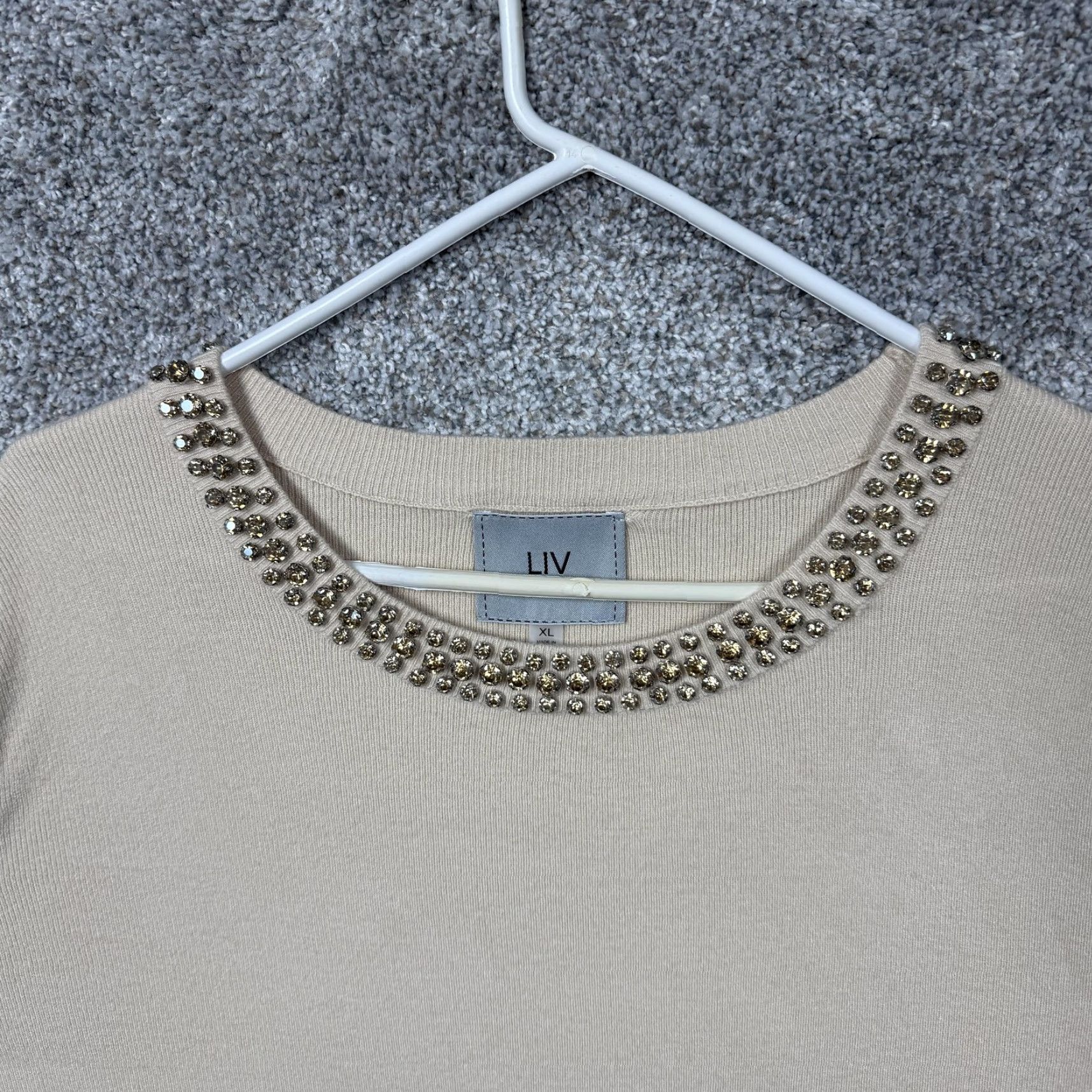 Vintage VINTAGE? LIV Milano Sweater Womens XL Beige Rhinestone Preppy Coastal Grandmacore Chic Size XL / US 12-14 / IT 48-50 - 5 Thumbnail