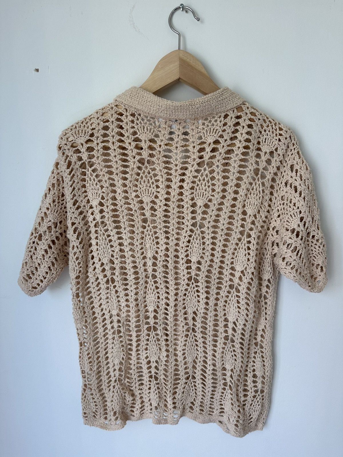 Vintage Vintage cream 100% silk crochet button-up shirt Size M / US 6-8 / IT 42-44 - 2 Thumbnail