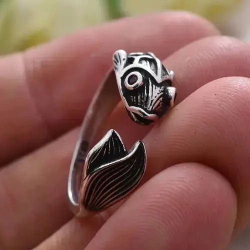 Handmade × Jewelry Koi Fish Ring Japan Silver Art Anime Classic Good Luck Size ONE SIZE - 1 Thumbnail