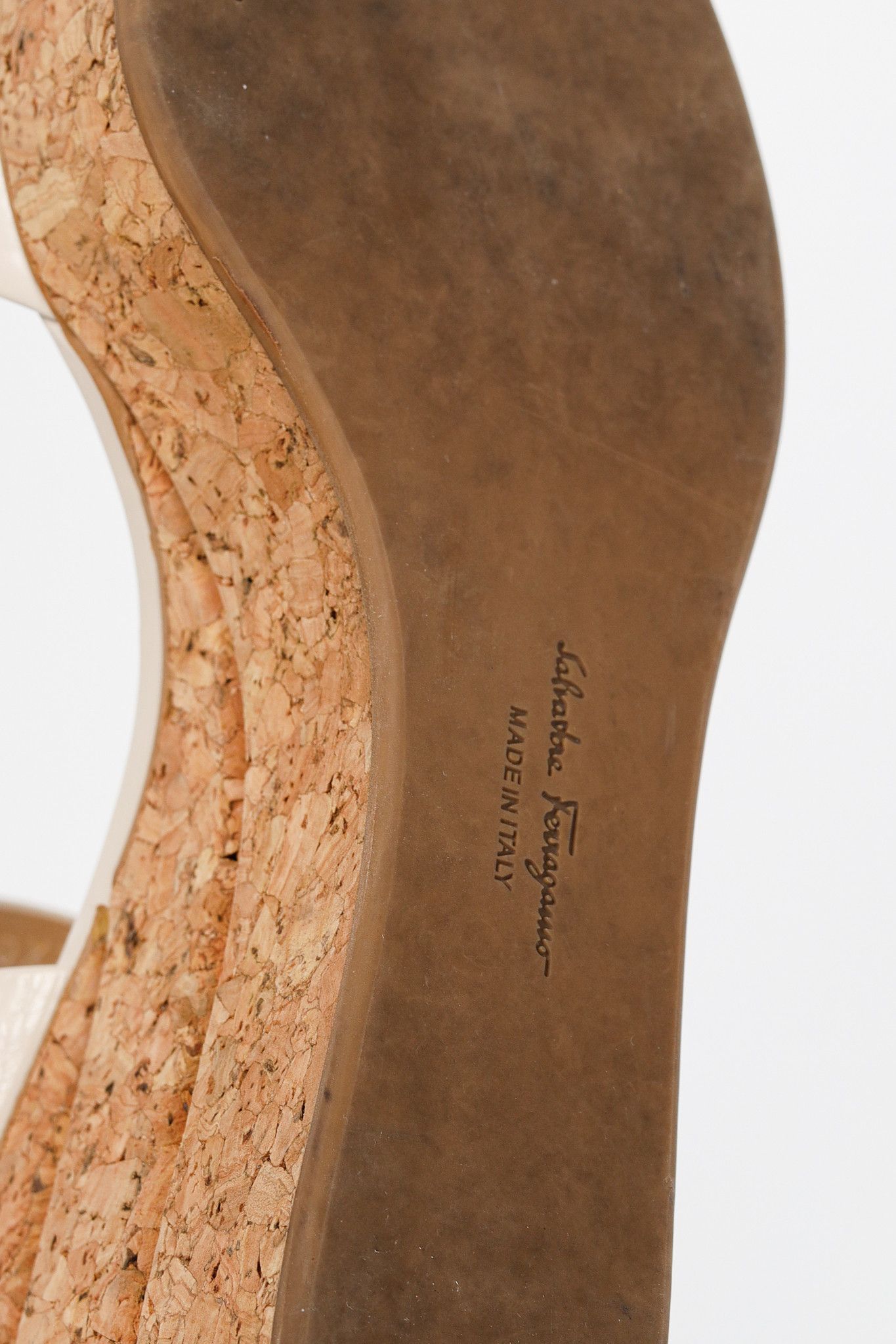 Salvatore Ferragamo Salvatore Ferragamo Madea Cream Leather & Cork Wedge Sandals Size US 8 / IT 38 - 5 Thumbnail