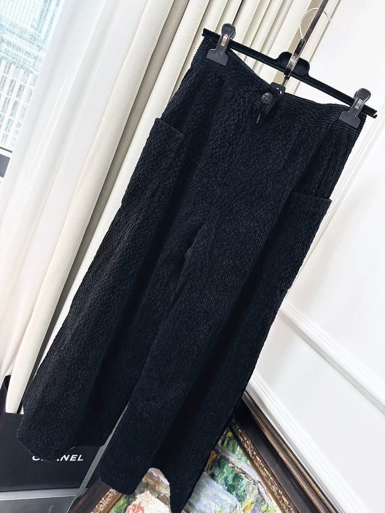 Chanel Chanel Black Velvet Wide Leg Trousers Size 35" - 2 Thumbnail