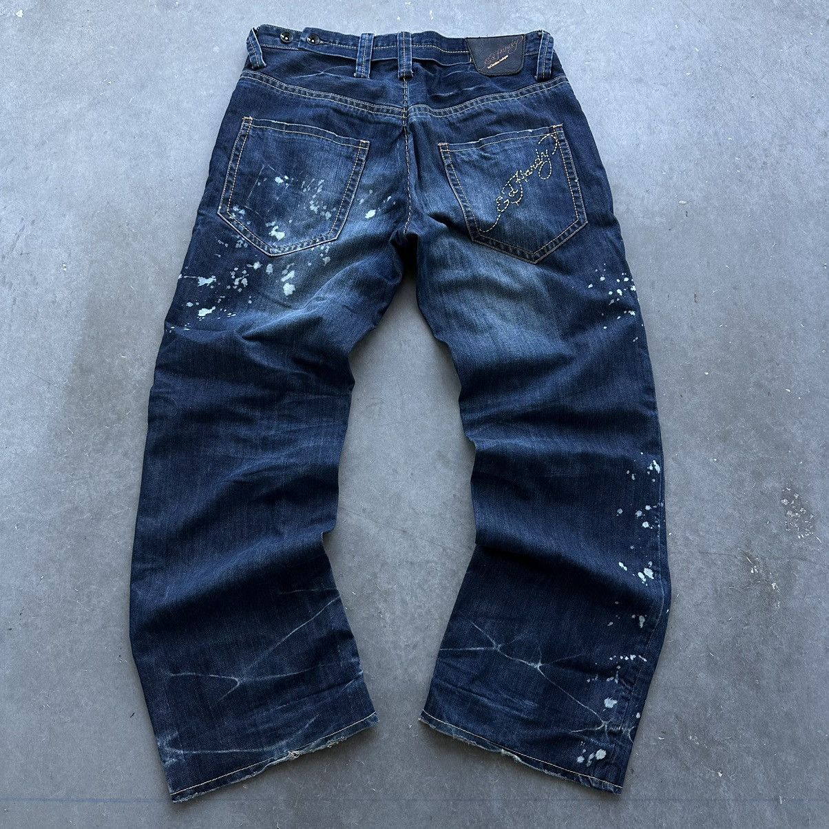 image of Crazy Vintage Y2K Ed Hardy Baggy Jeans Wide Leg Skater Jnco in Navy, Men's (Size 36)