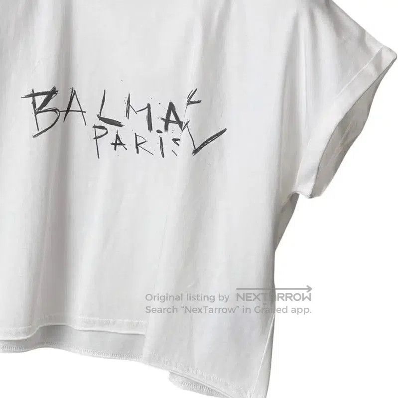 Balmain Balmain White Graphic Short Sleeve Crop T-Shirt . Size L / US 10 / IT 46 - 5 Thumbnail