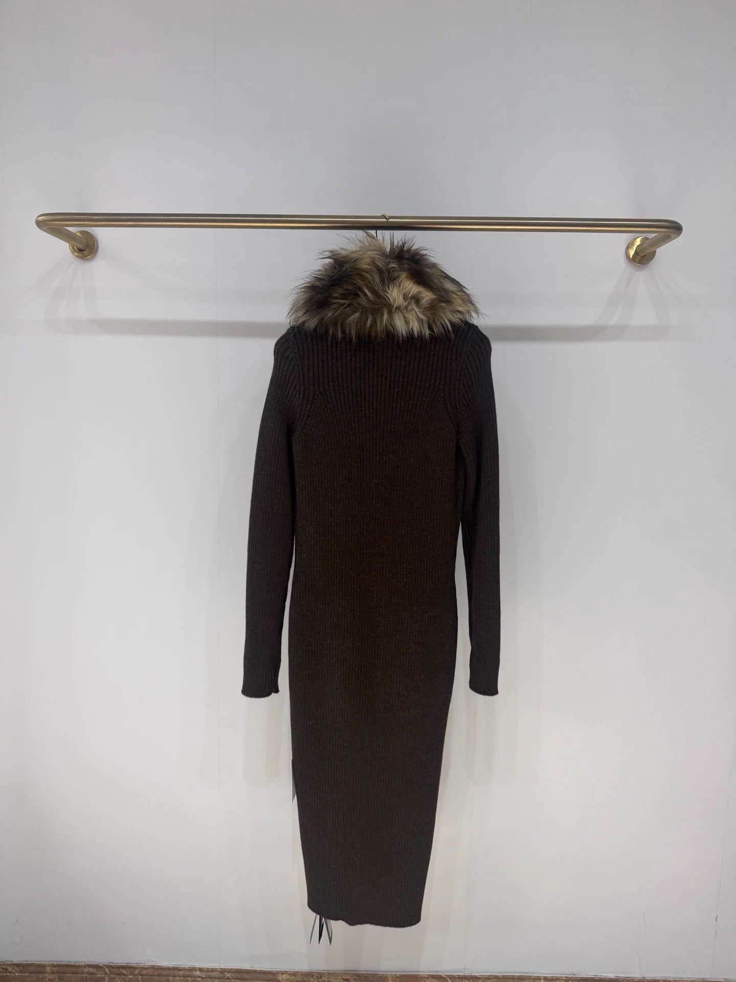 Saint Laurent Paris SLP ribbed wool fur collar dress S new Size S / US 4 / IT 40 - 7 Thumbnail