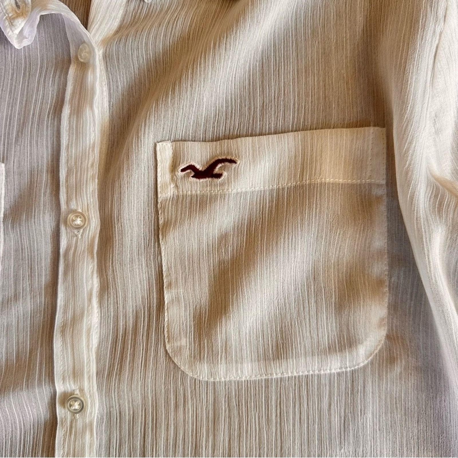 Hollister Hollister Sheer Beaded Collar Blouse – White – Size S – GUC Size S / US 4 / IT 40 - 5 Thumbnail