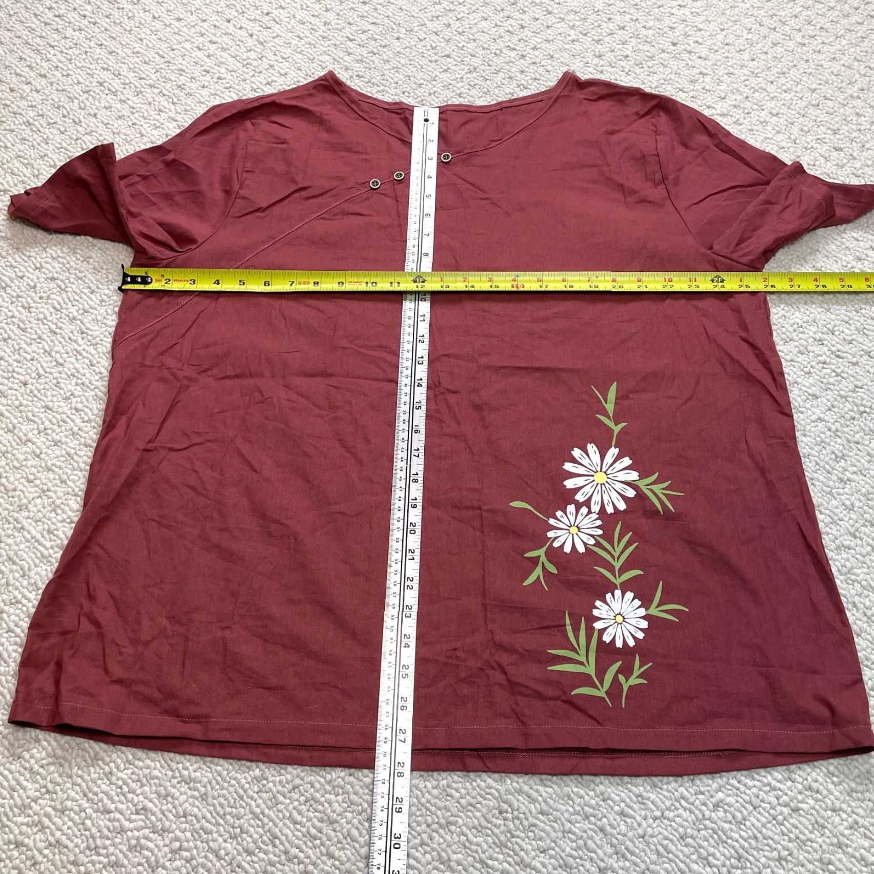 Vintage Unbranded T Shirt Top Womens 4XL Red Floral Short Sleeve V Neck Casual Buttons Size XXL / US 16-18 / IT 52-54 - 4 Thumbnail