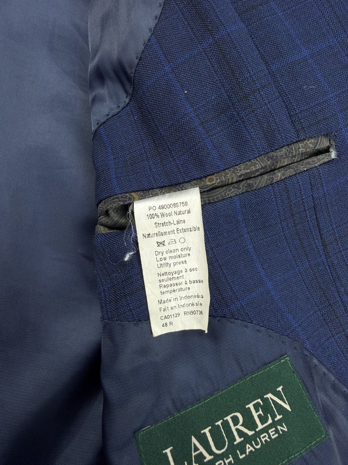 Ralph Lauren Ralph Lauren Blue Check Wool Blazer 48R Mens Sport Coat Size 48R - 13 Thumbnail