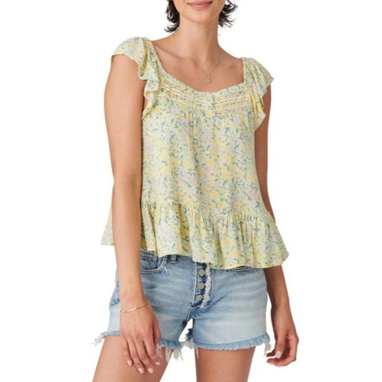Lucky Brand Lucky Brand Womens Blouse Phoebe Crochet Trim Flutter Sleeve Size M / US 6-8 / IT 42-44 - 7 Thumbnail