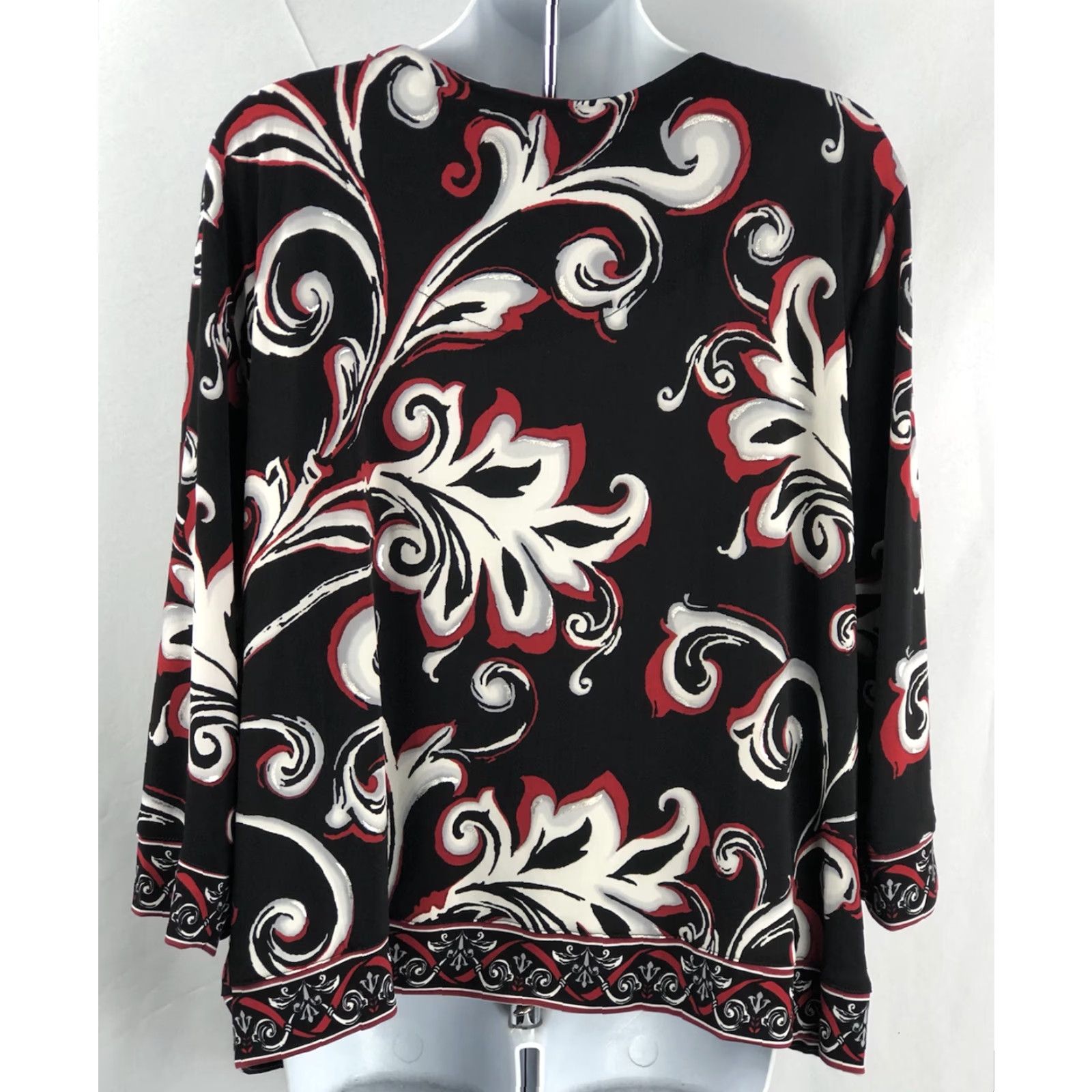 Vintage Alfred Dunner Tunic Top PXL Blk/red Mod Geo Sequin V-Neck 3/4 Sleeve Women Size XL / US 12-14 / IT 48-50 - 3 Thumbnail