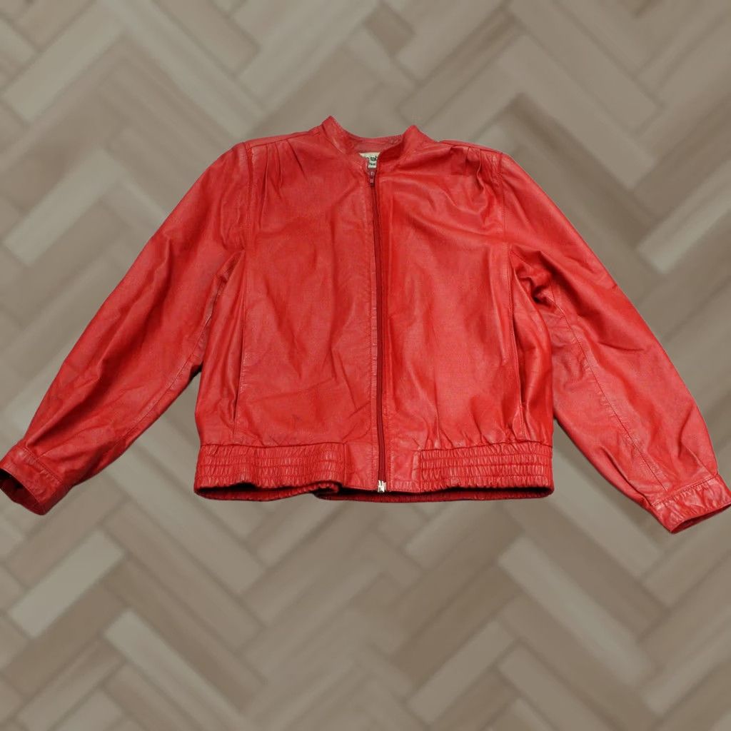 Paco Rabanne VINTAGE Paco Rabanne Jacket Womens Red Leather Bomber Zip 80s Size L / US 10 / IT 46 - 1 Thumbnail