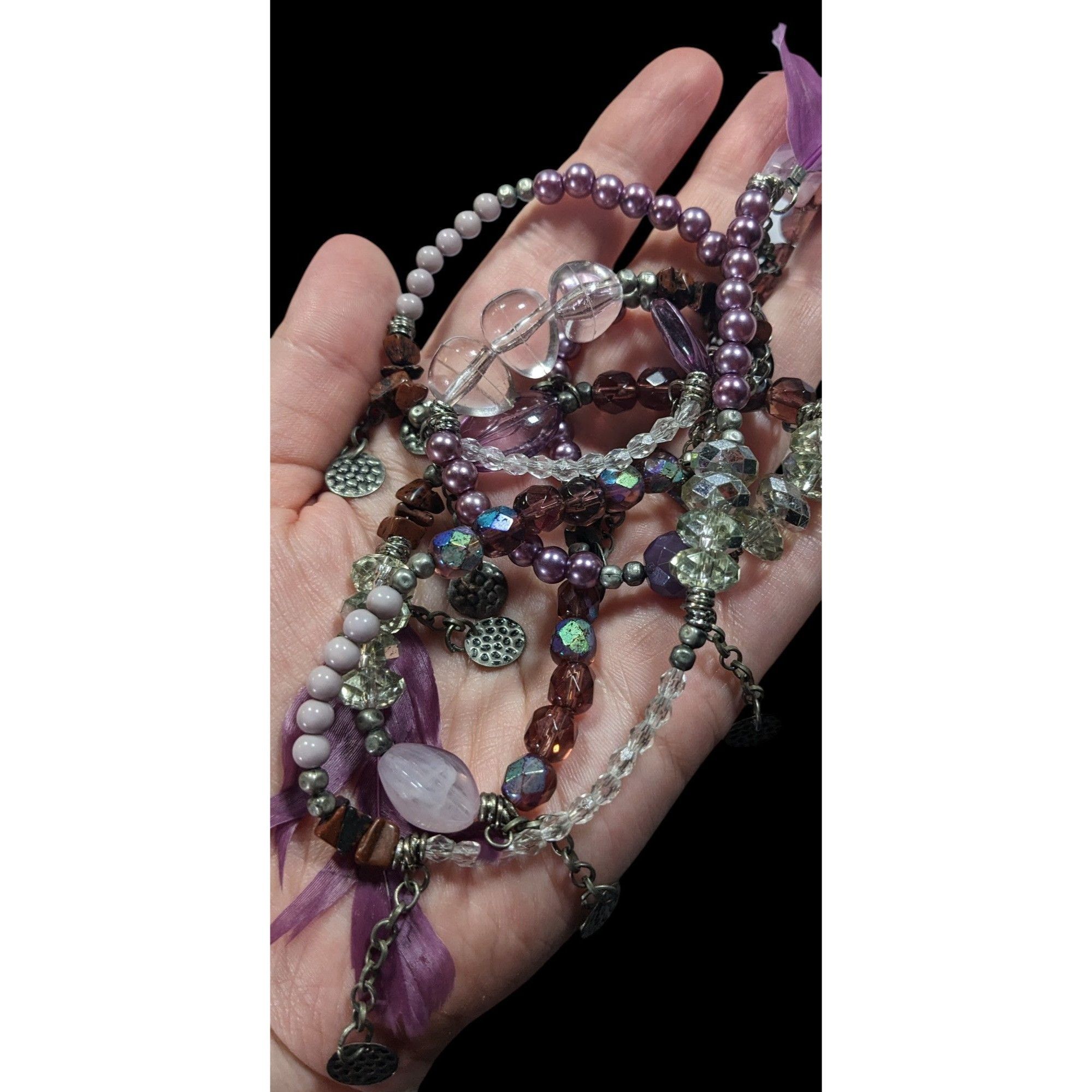 Other Bohemian Purple And Silver Tone Charm And Feather Beaded Nec Size ONE SIZE - 5 Thumbnail