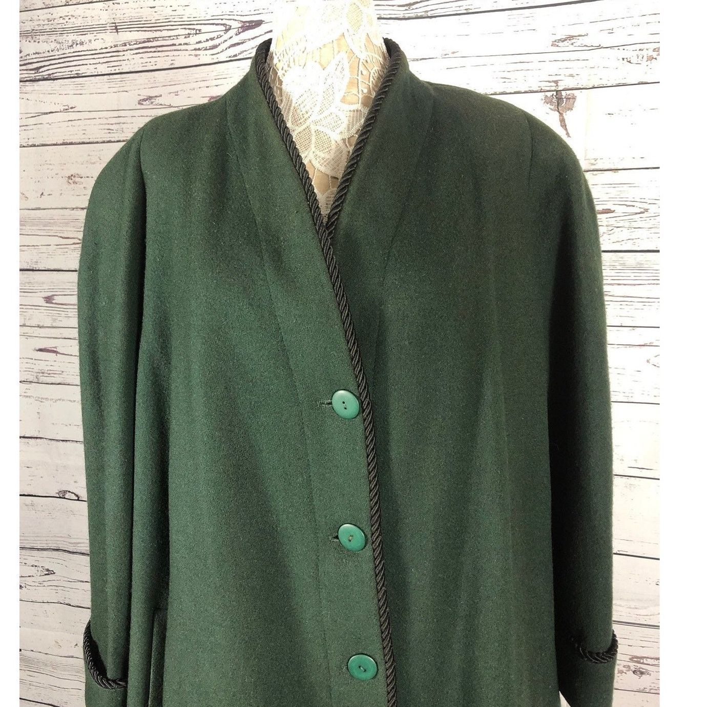 Vintage VINTAGE MDP Mario De Pinto green wool V neck coat black trim Size XXL / US 16-18 / IT 52-54 - 6 Thumbnail
