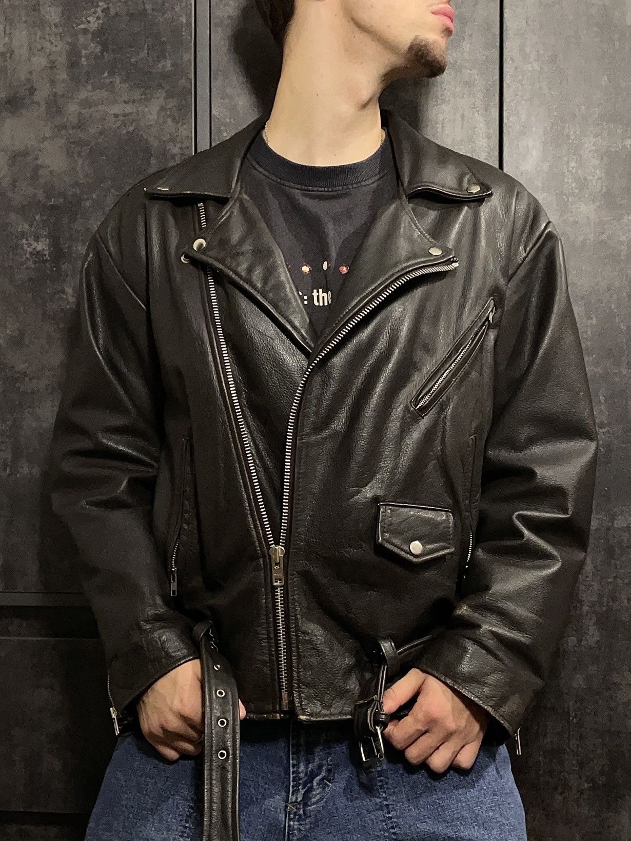Vintage Vintage 90s Leather Biker Jacket Size US L / EU 52-54 / 3 - 1 Thumbnail