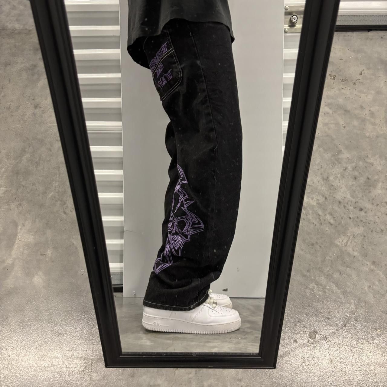 Japanese Brand × Vintage Crazy Vintage Y2K/2000s Black Grunge Embroidered Design Skater Streetwear Denim Jeans! Size US 29 - 2 Thumbnail