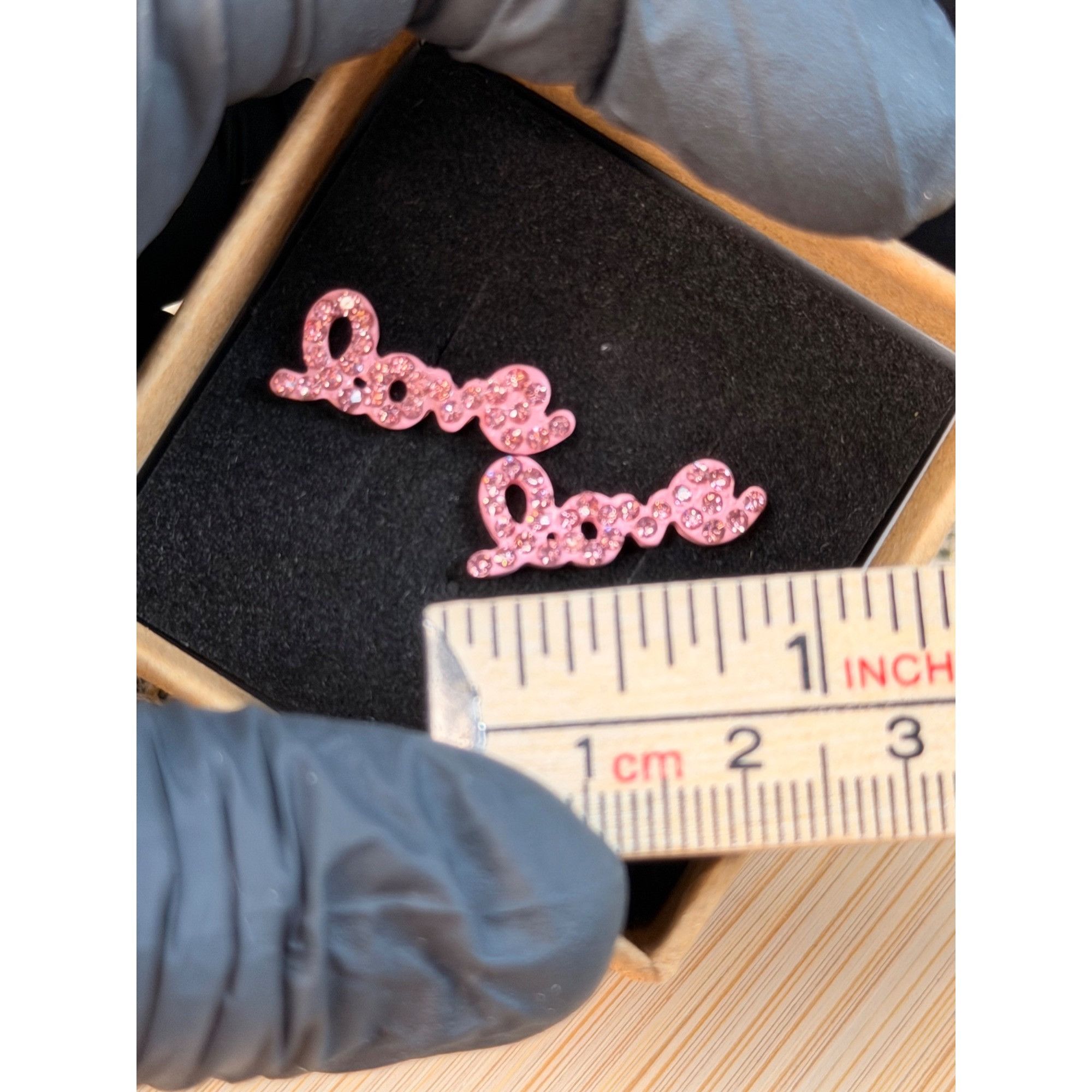 Other Pink Rhinestone "Love" Stud Earrings With Secure Backings In Size ONE SIZE - 4 Thumbnail