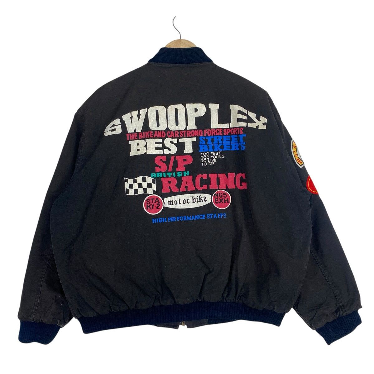 Japanese Brand 💥80s SWOOPLEX RACING TEAM BIKER BOMBER JACKET Size US L / EU 52-54 / 3 - 9 Thumbnail